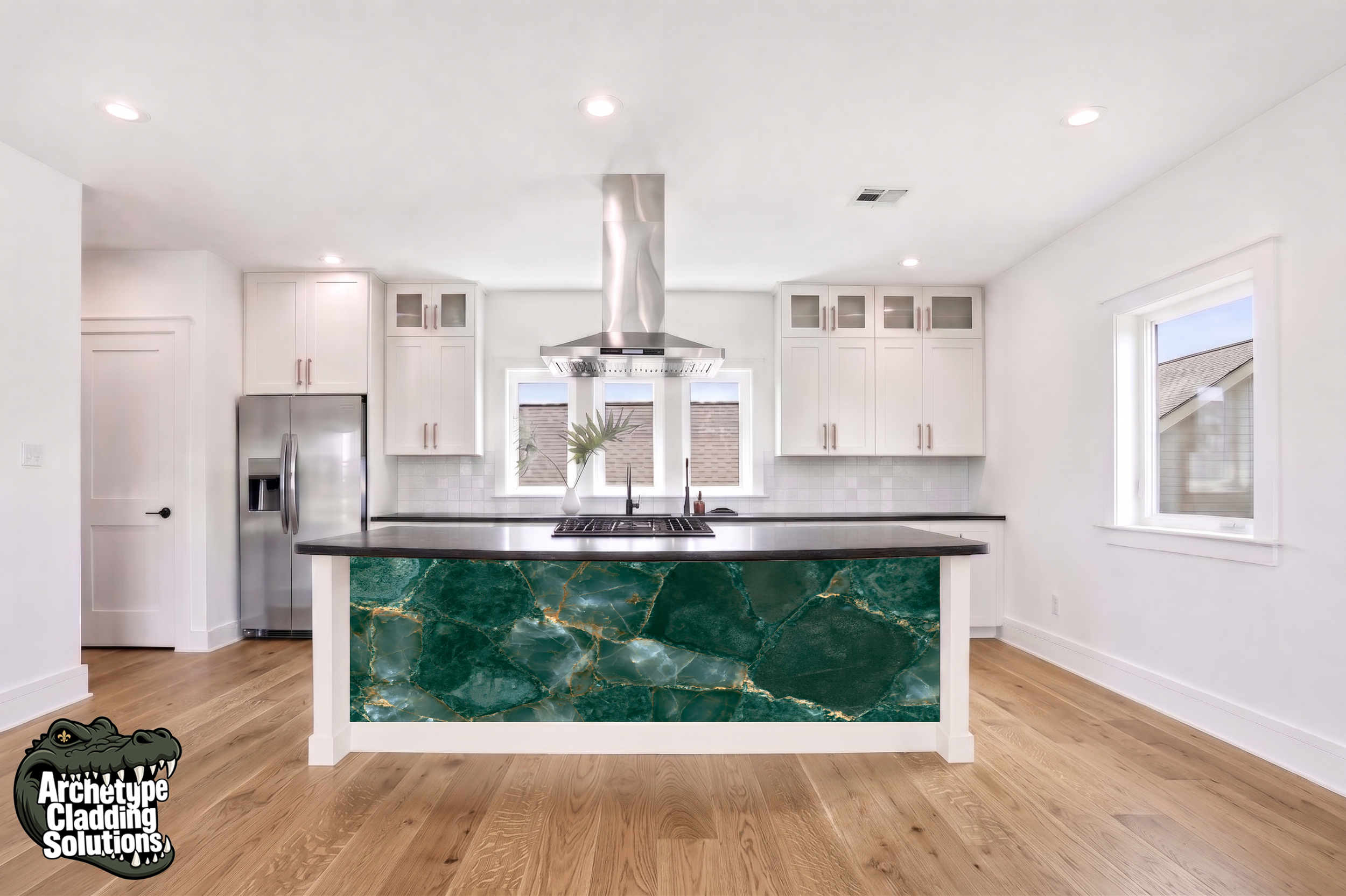 Emerald Gold Quartz – Architectural Kitchen Island Cladding