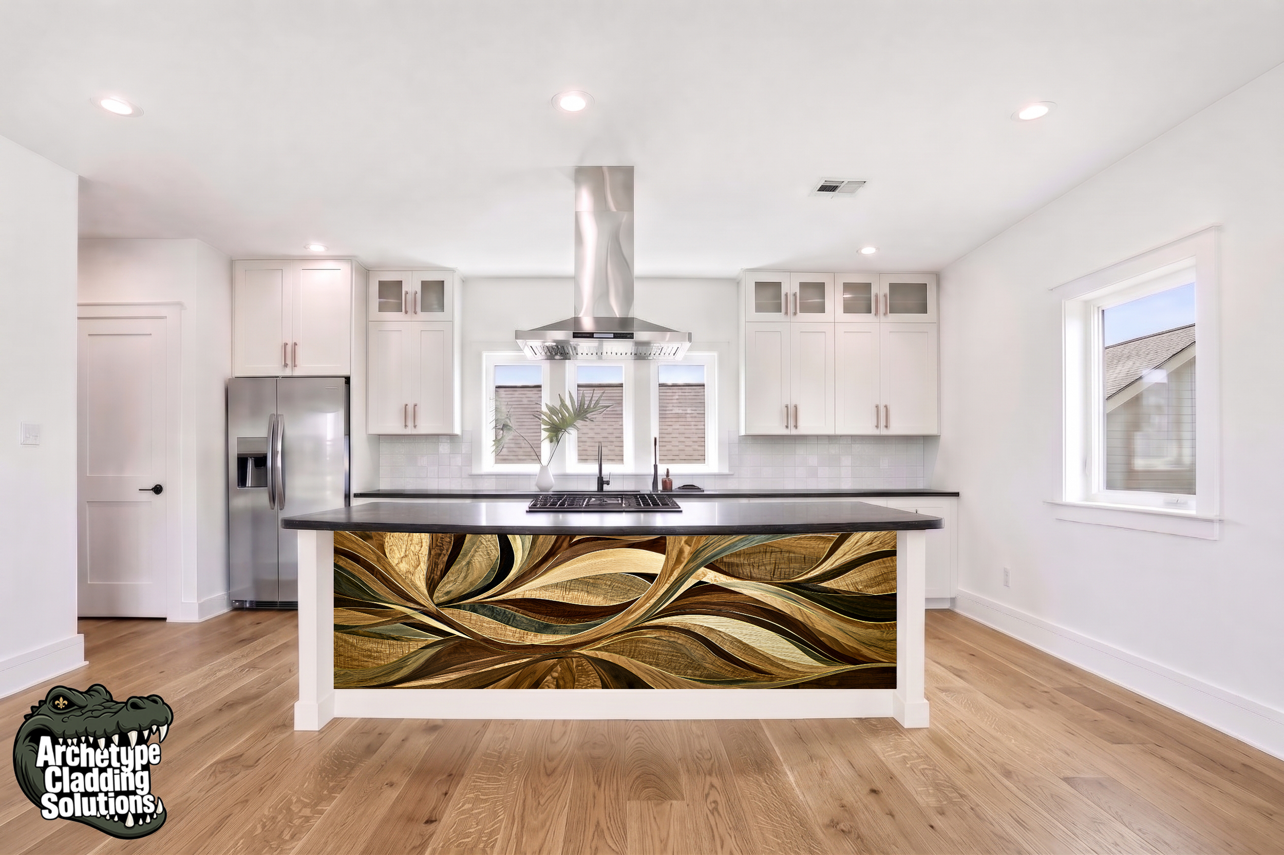 Golden Current Veneer – Architectural Kitchen Island Cladding