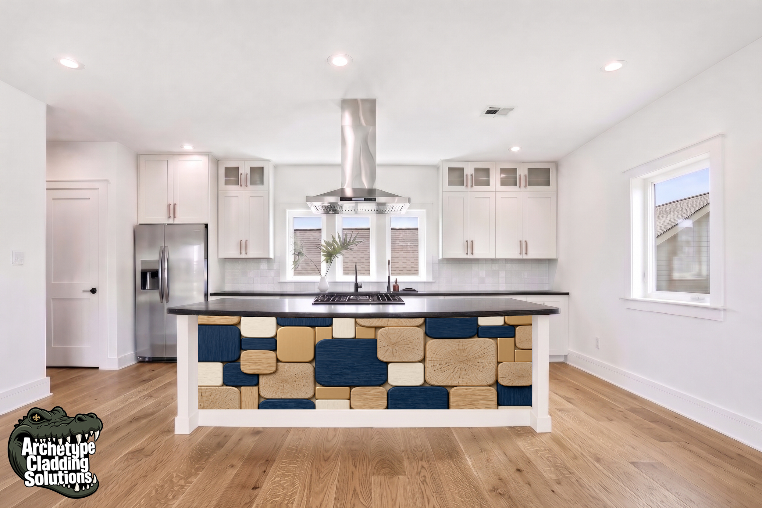 Navy Endgrain Cubes – Architectural Kitchen Island Cladding