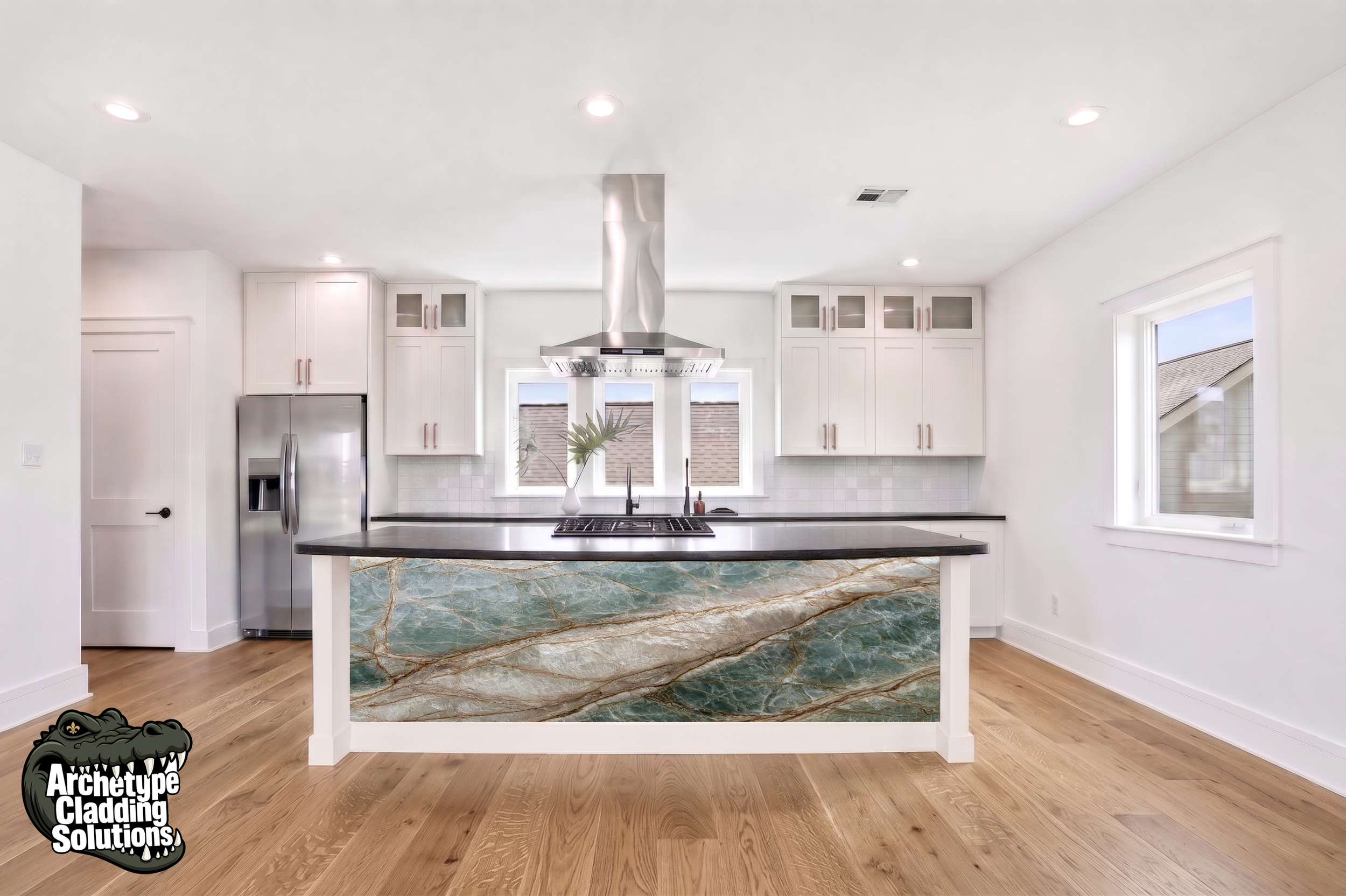Seafoam Quartz – Architectural Kitchen Island Cladding