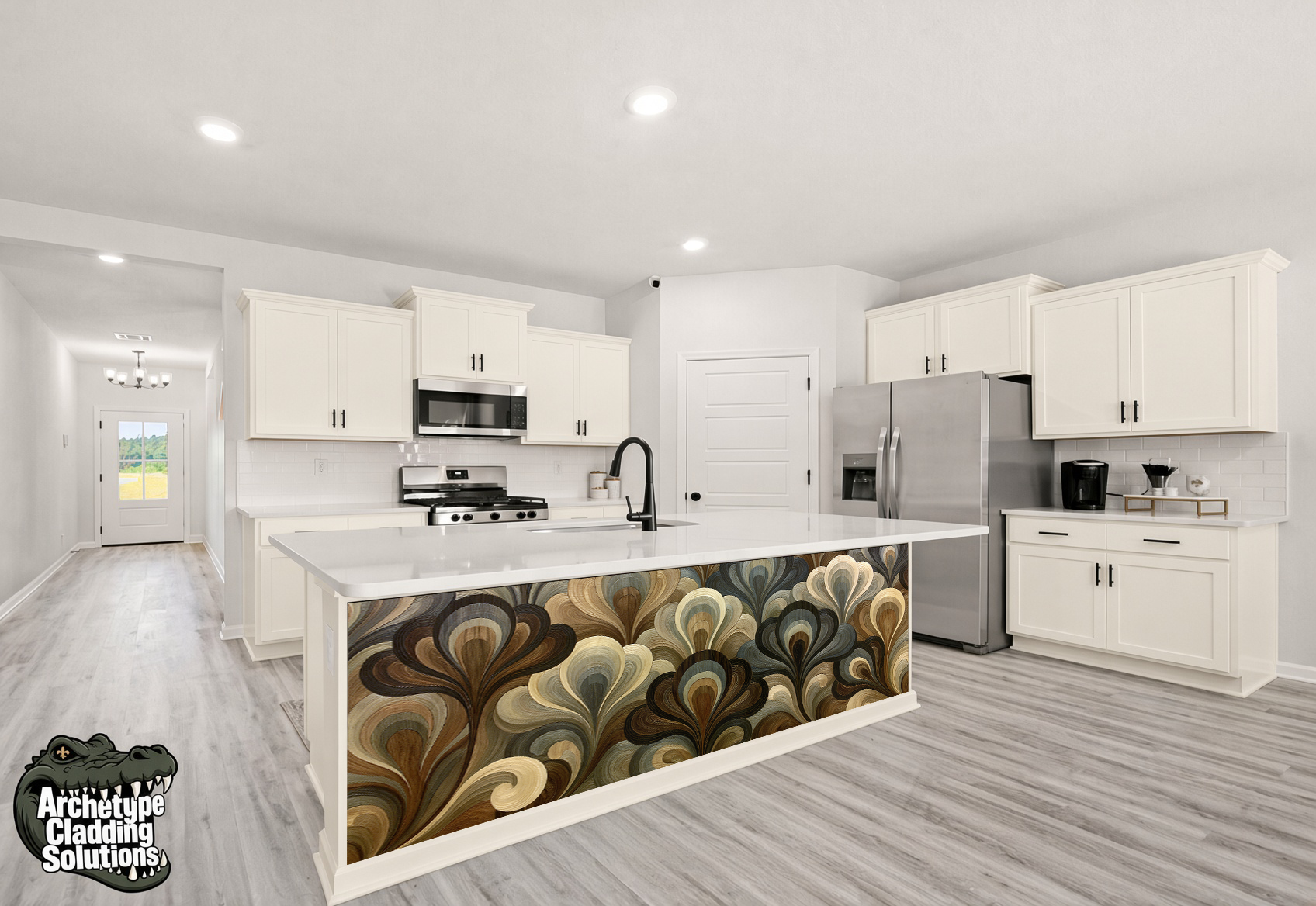 Scalloped Wood Lotus – Architectural Kitchen Island Cladding