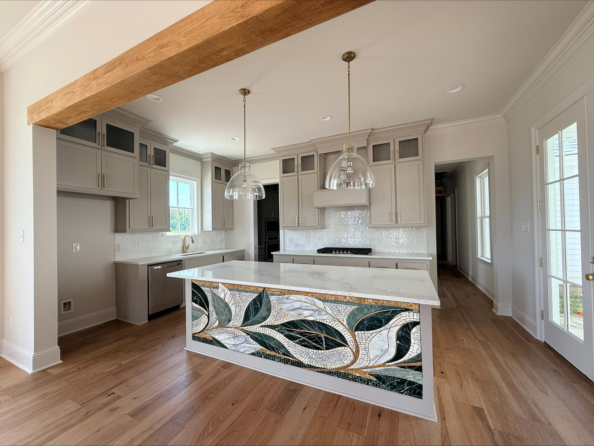 Art Nouveau Marble Leaf Mosaic II – Architectural Kitchen Island Cladding