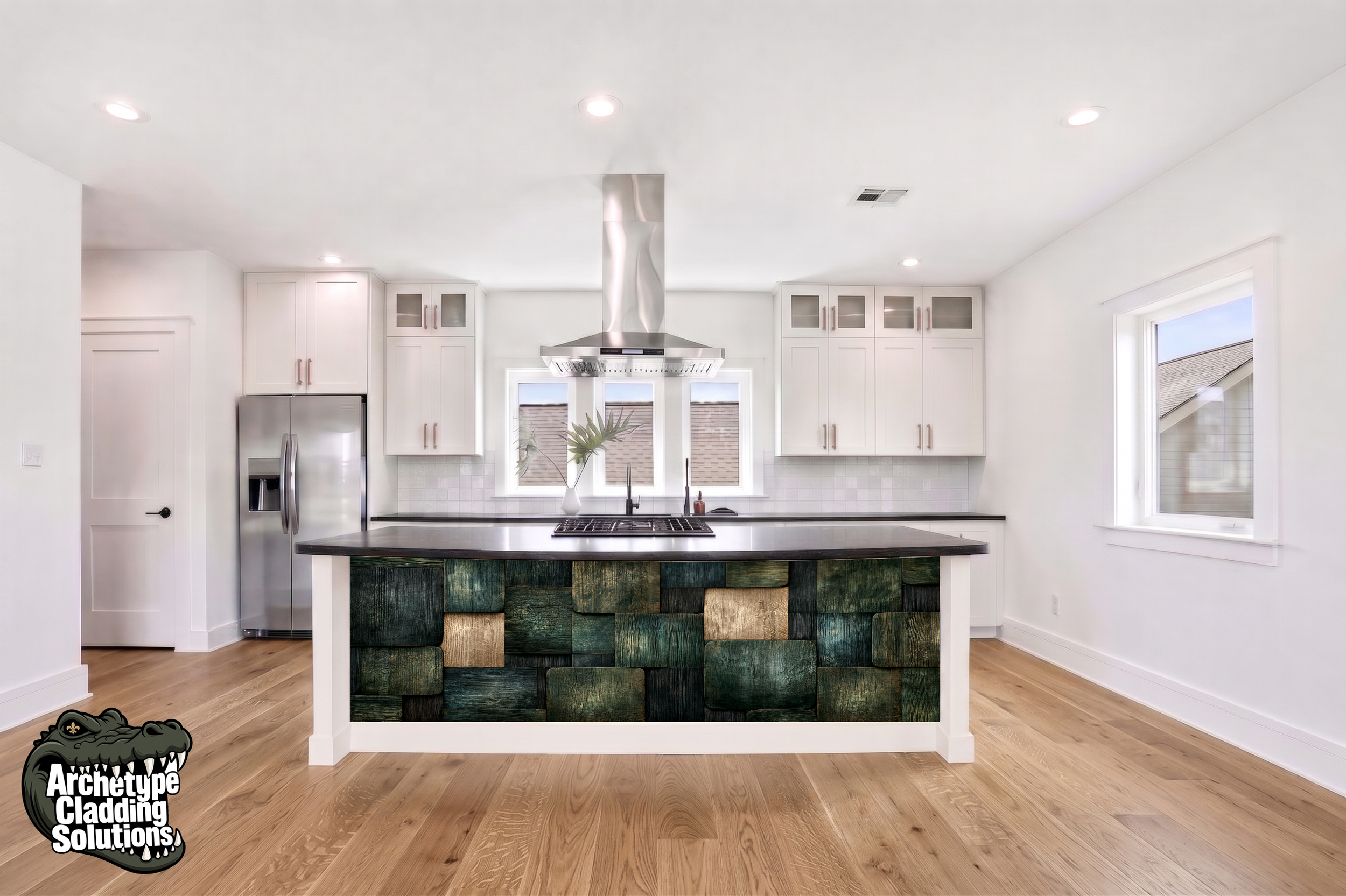 Oil Green Blocks – Architectural Kitchen Island Cladding