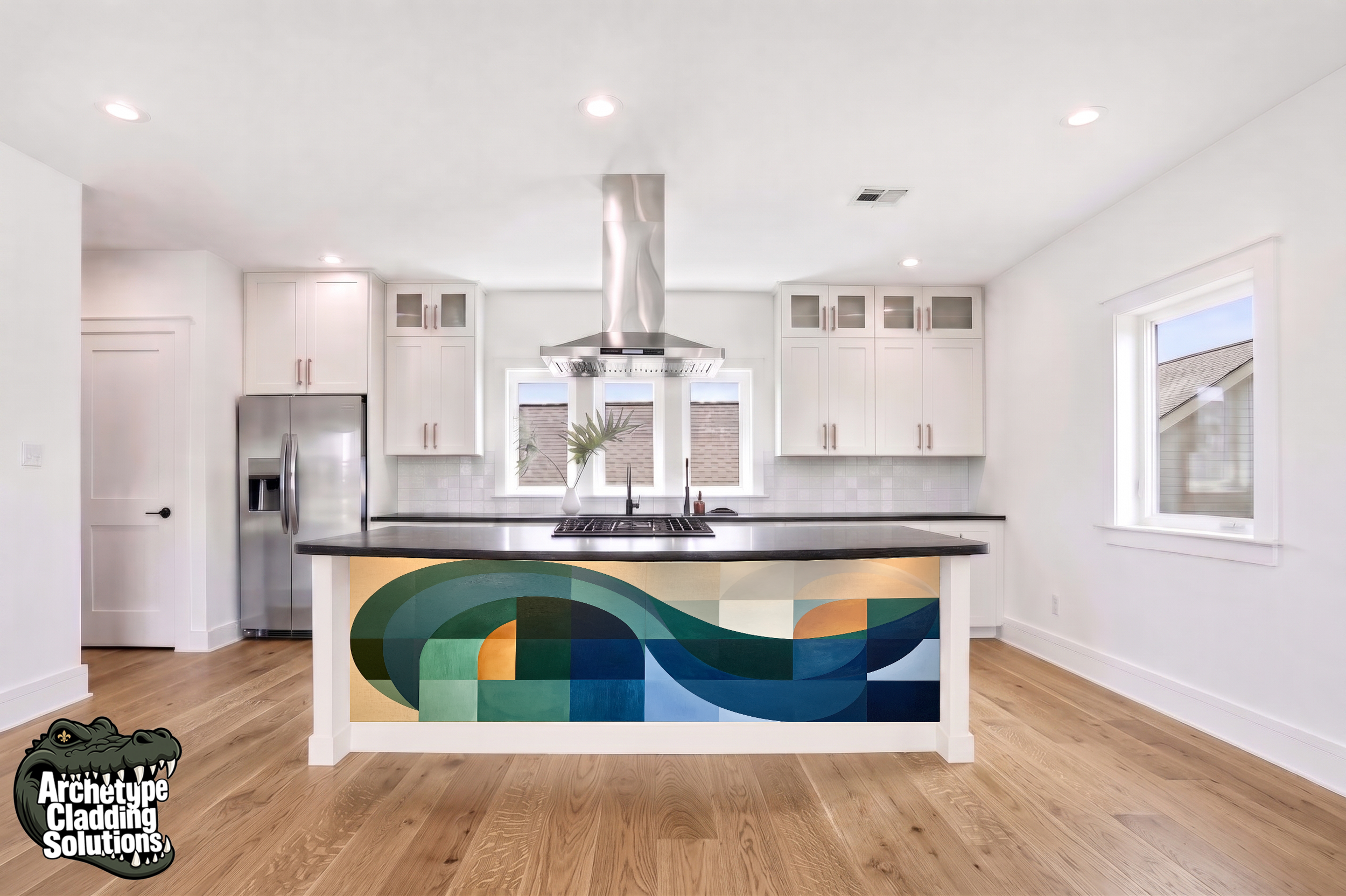 Abstract Expressionist Ocean Ribbon – Architectural Kitchen Island Cladding