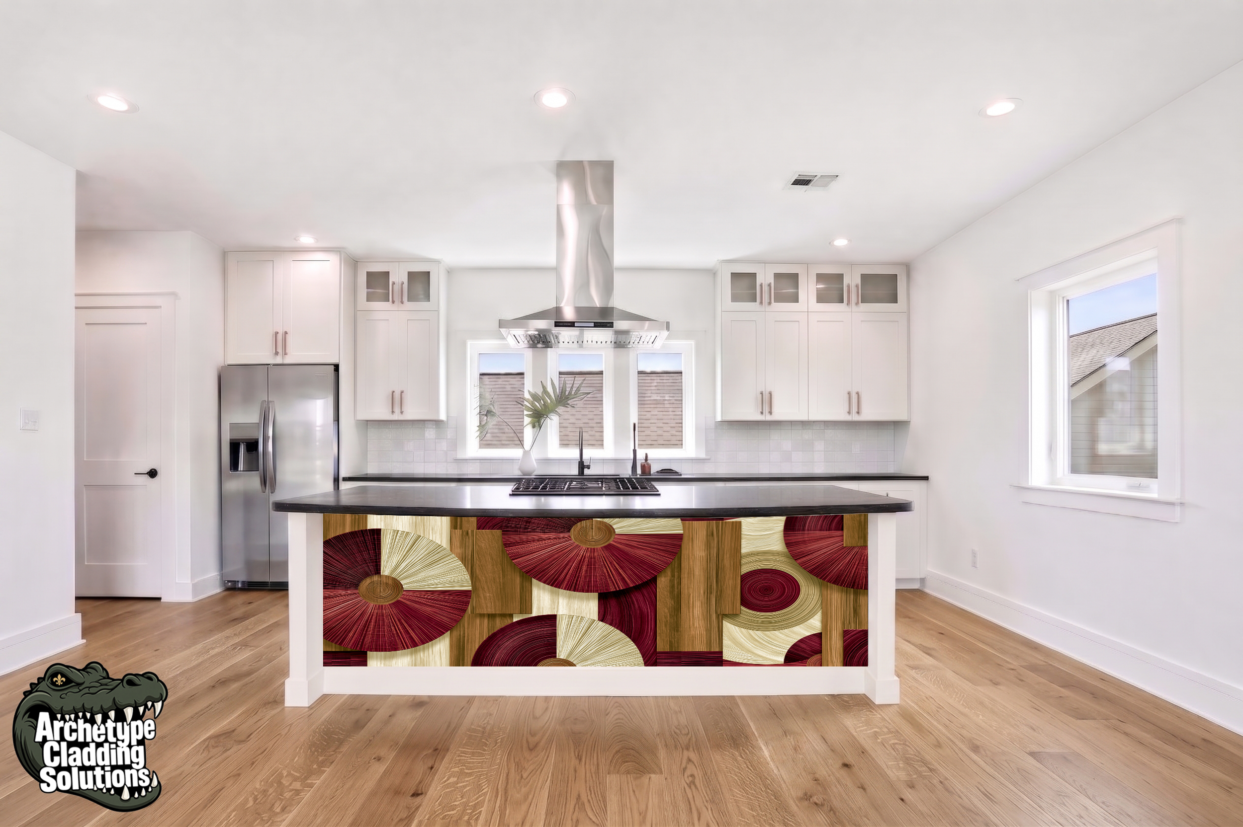 Mid-Century Fluted Wood Arc Mosaic – Architectural Kitchen Island Cladding