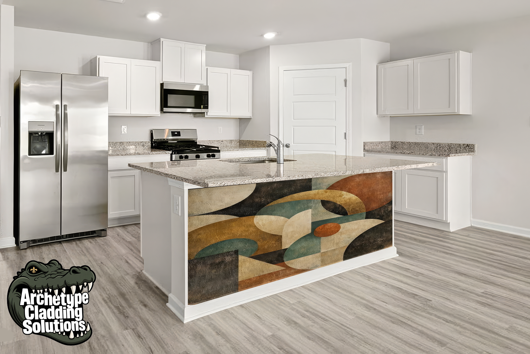 Muted Arc Collage – Architectural Kitchen Island Cladding