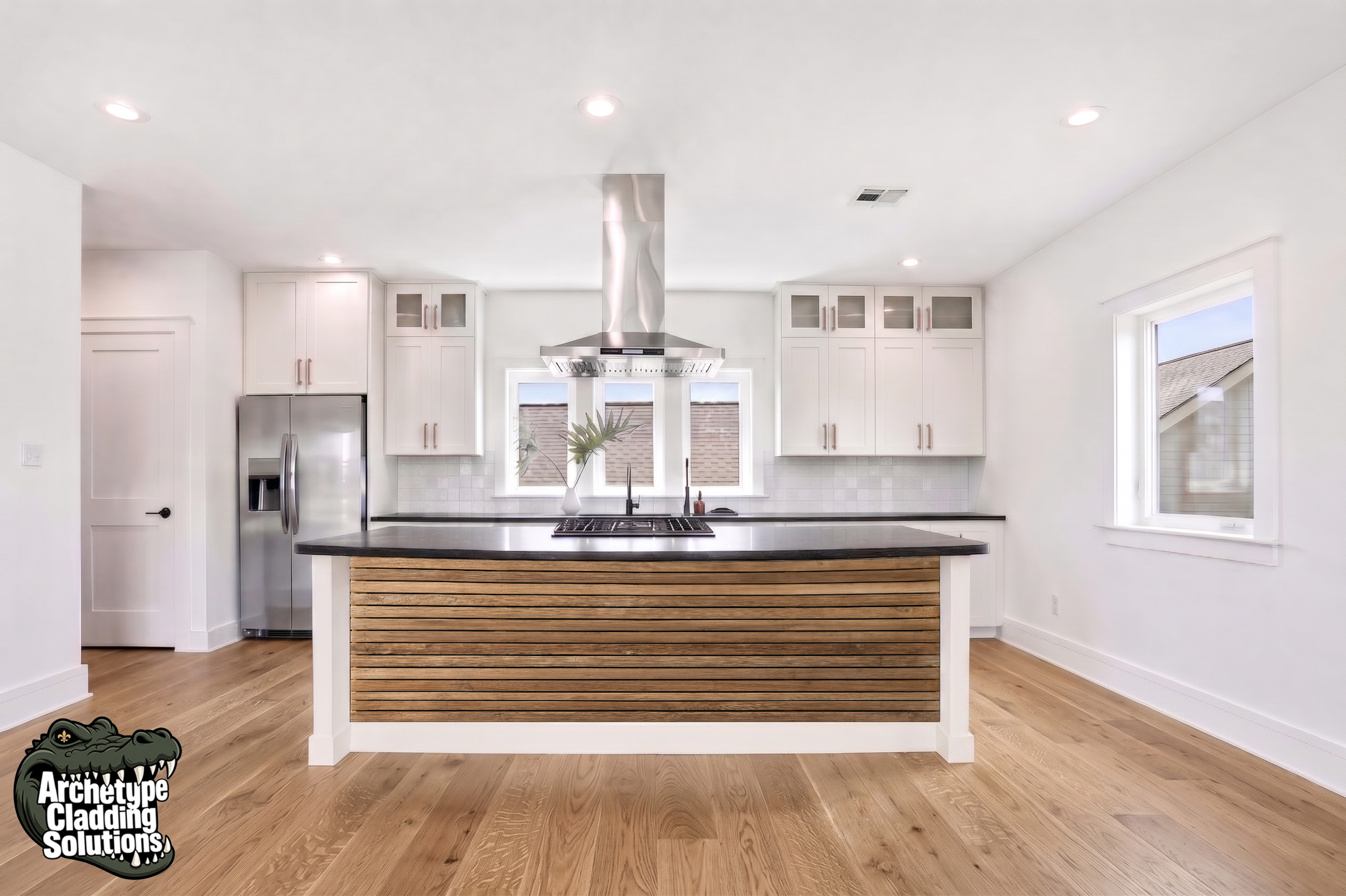 Horizontal Oak Slats – Architectural Kitchen Island Cladding