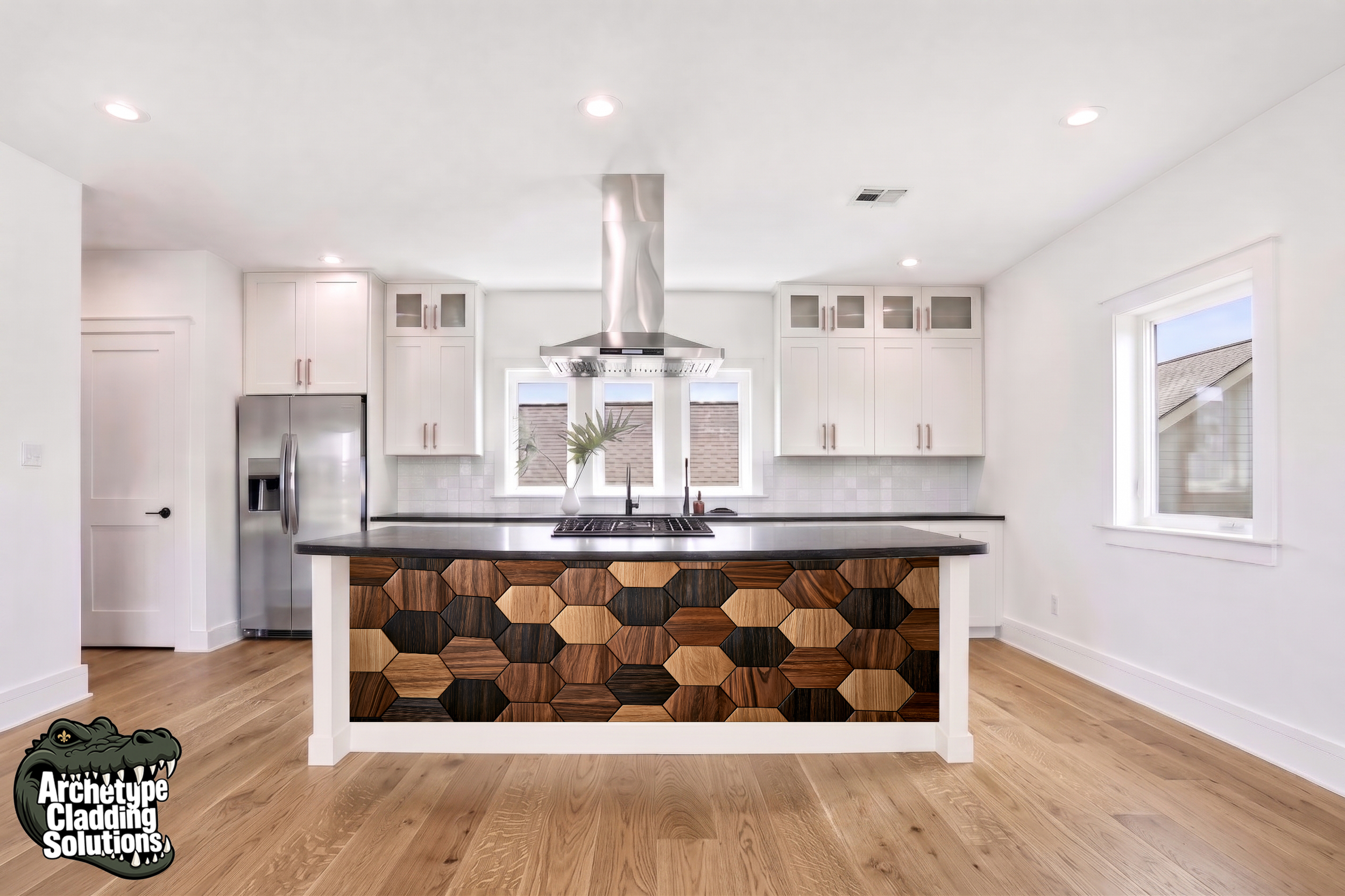 Mixed Hex Parquet – Architectural Kitchen Island Cladding