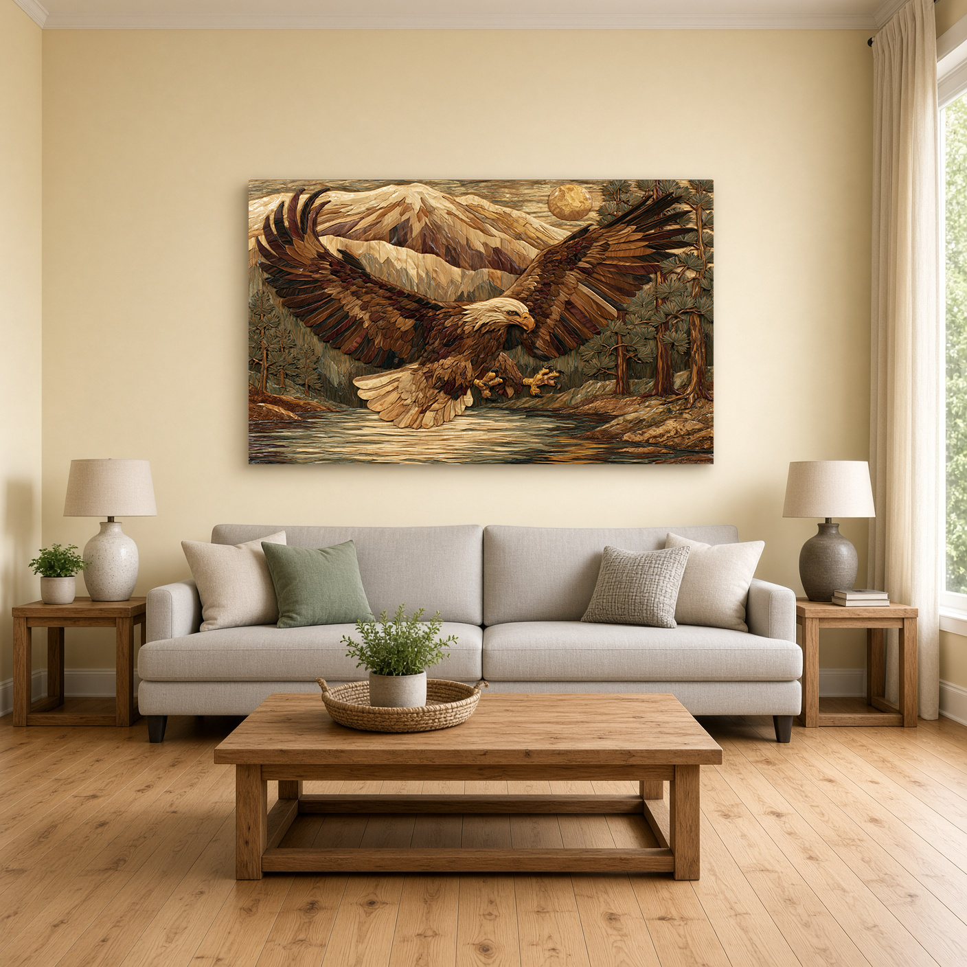 Eagle Over Mountain River – Fine Art Wall Panel III