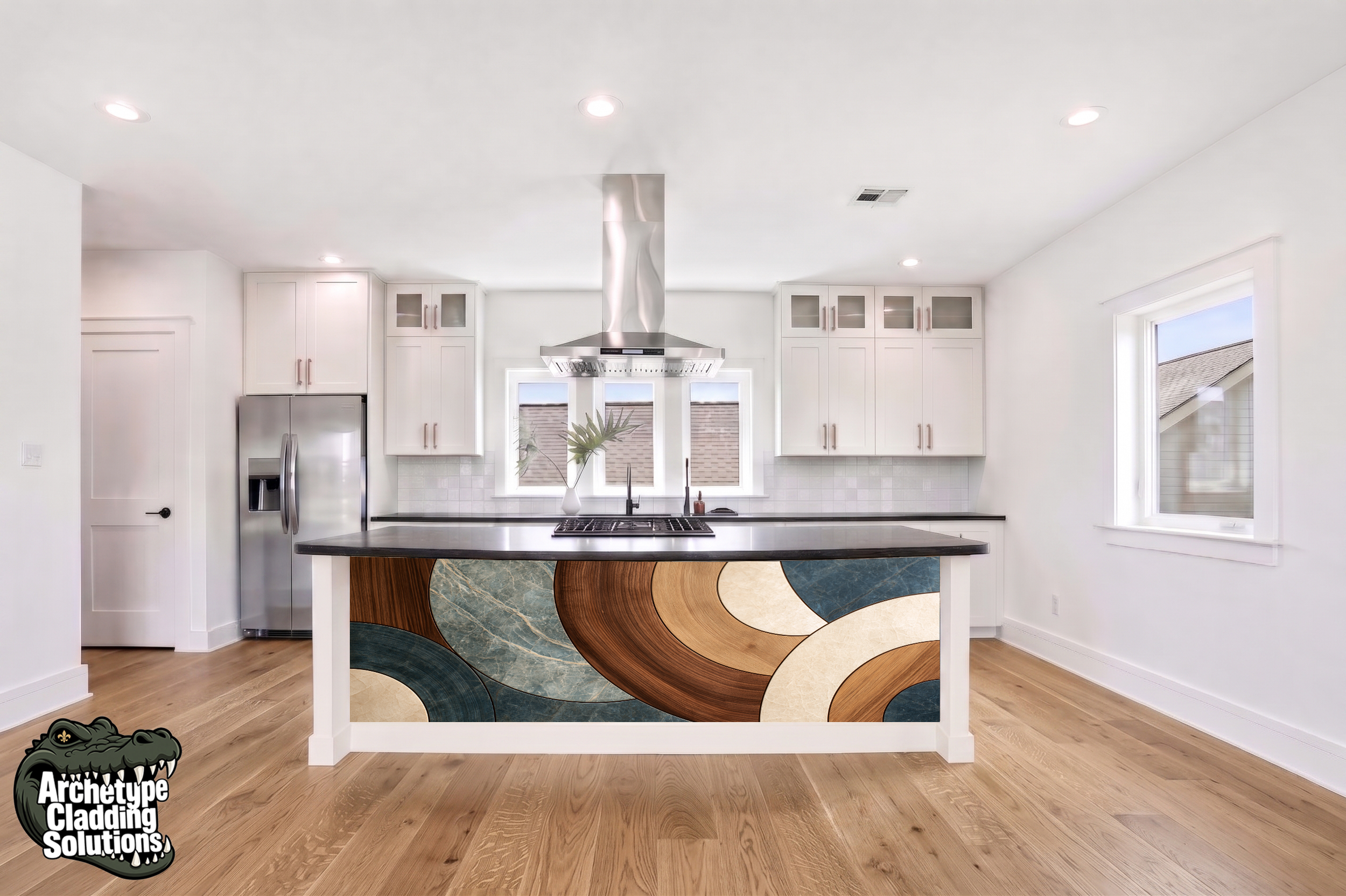 Arc Wood Circles – Architectural Kitchen Island Cladding