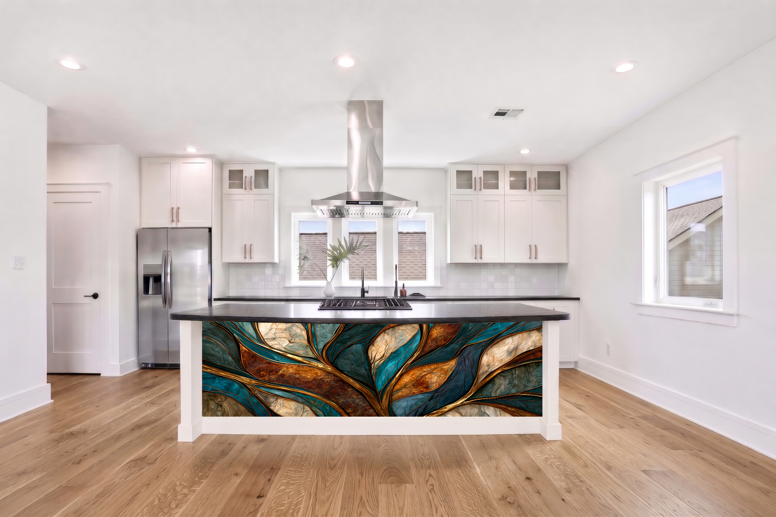 Peacock Teal & Burnished Gold Fluid Ribbon – Architectural Cladding Panels