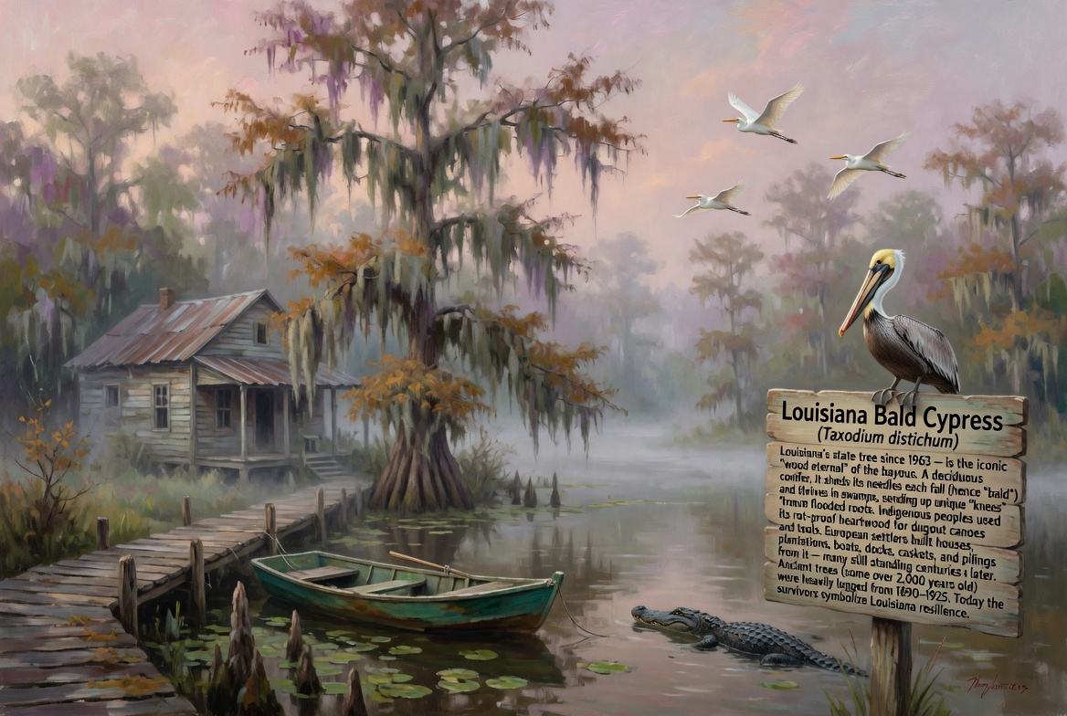 Historic Bald Cypress Marker & Bayou Channel Fine Art Print