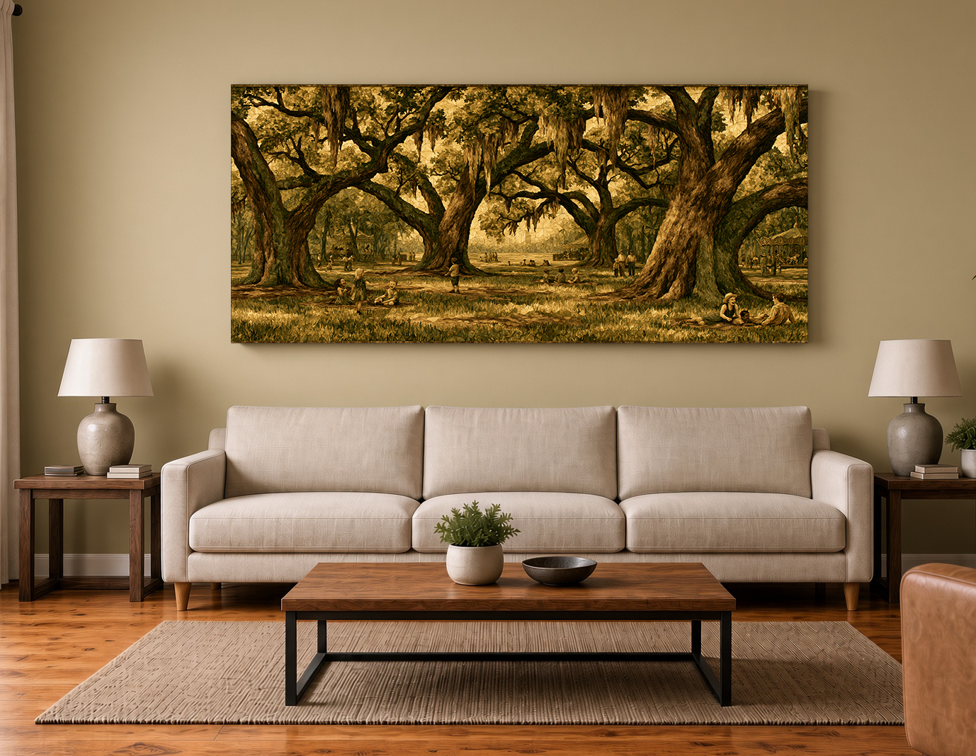 Painterly Wood Intarsia Historic NOLA Park Live Oaks Fine Art Print