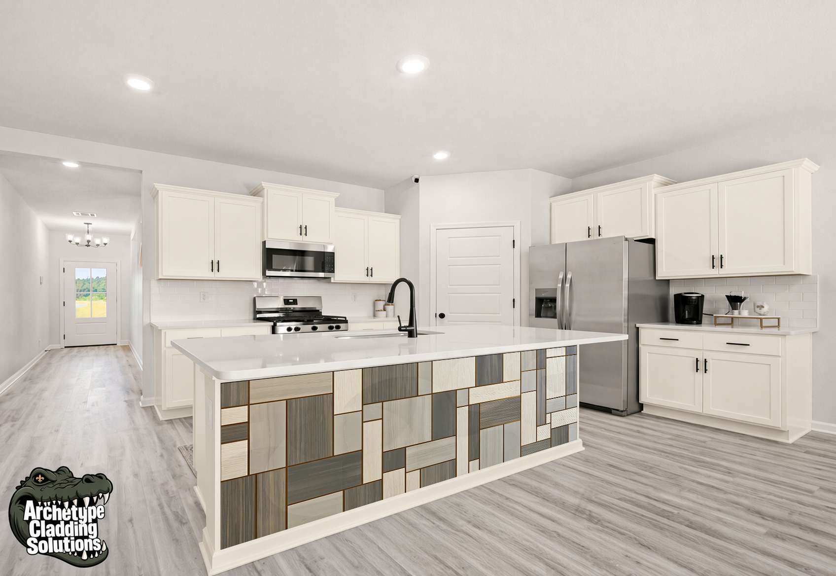 Modernist Offset Timber Block – Architectural Kitchen Island Cladding