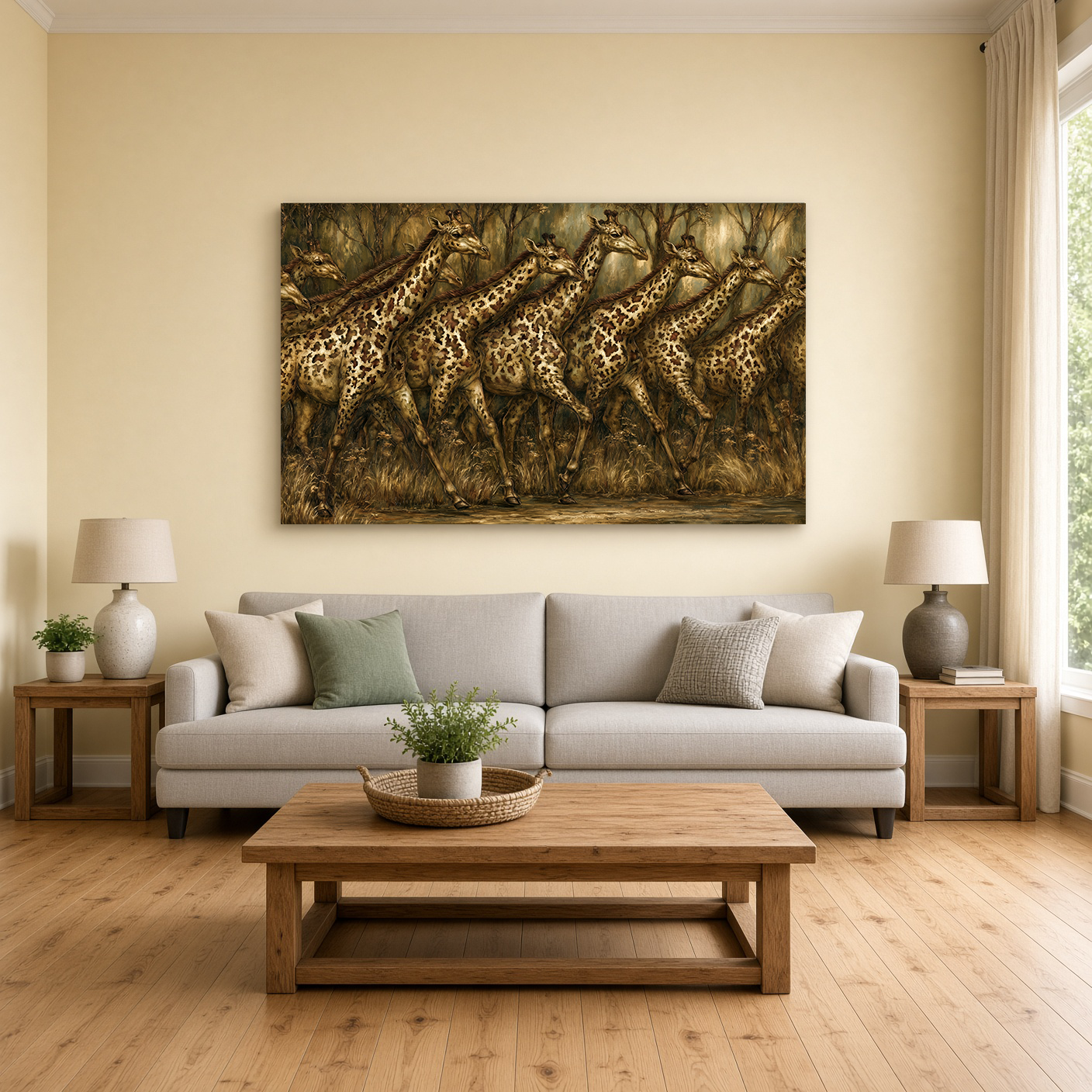Gilded Procession: Giraffe Herd – Fine Art Wall Panel