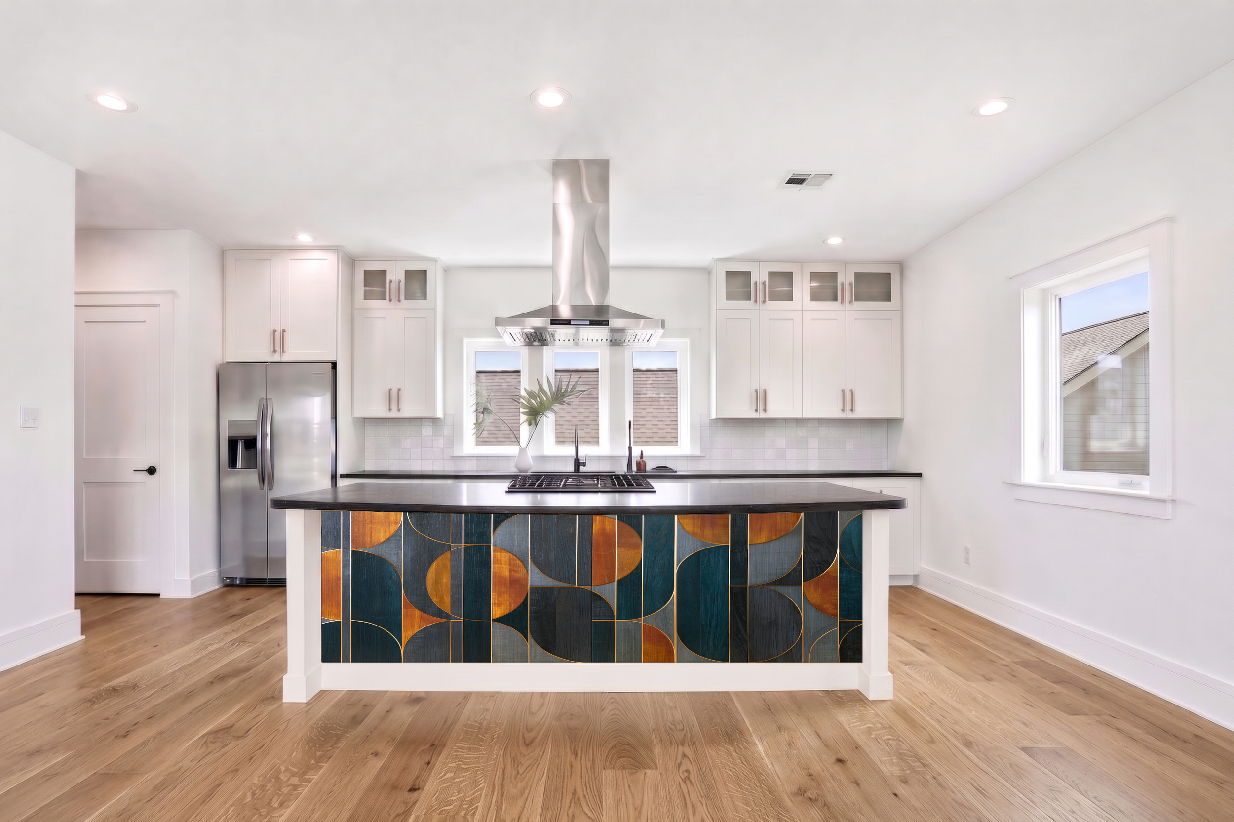 Teal, Amber & Slate Mid-Century Geometric – Architectural Cladding Panels
