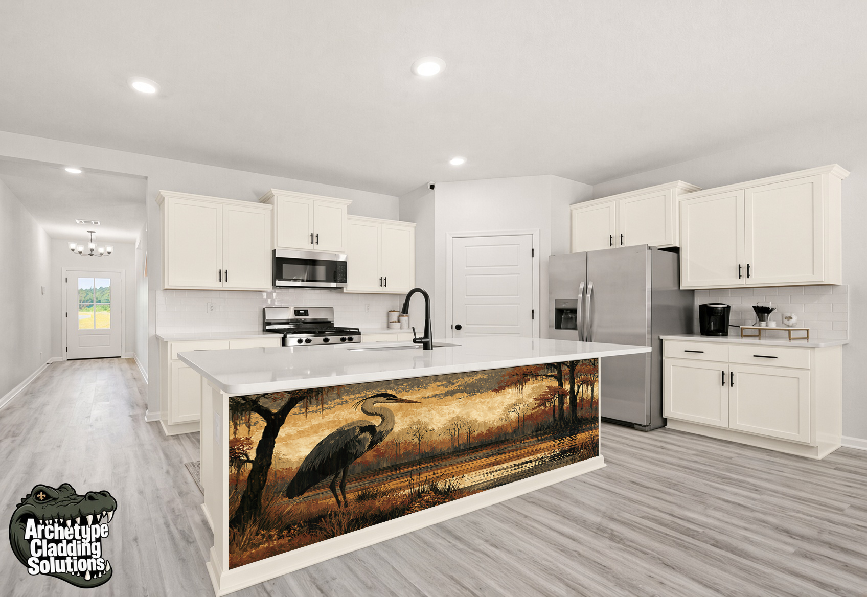 Golden Bayou Heron – Architectural Kitchen Island Cladding