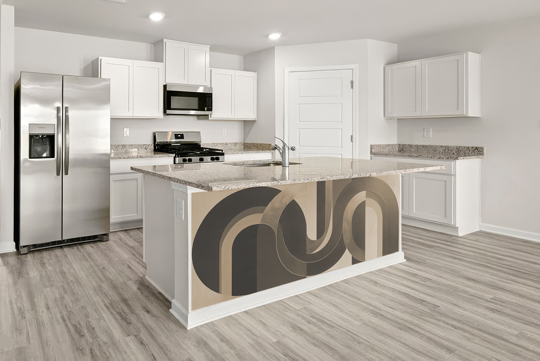 Mid-Century Charcoal & Cream Wood Arc Mosaic – Architectural Kitchen Island Cladding
