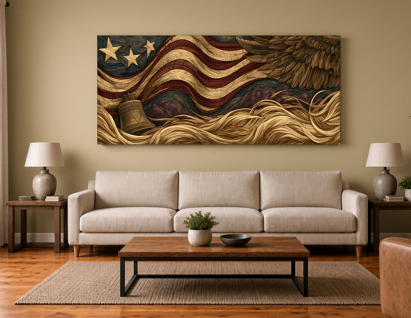Amber Waves & Purple Mountains: Modern Wood Marquetry Landscape II