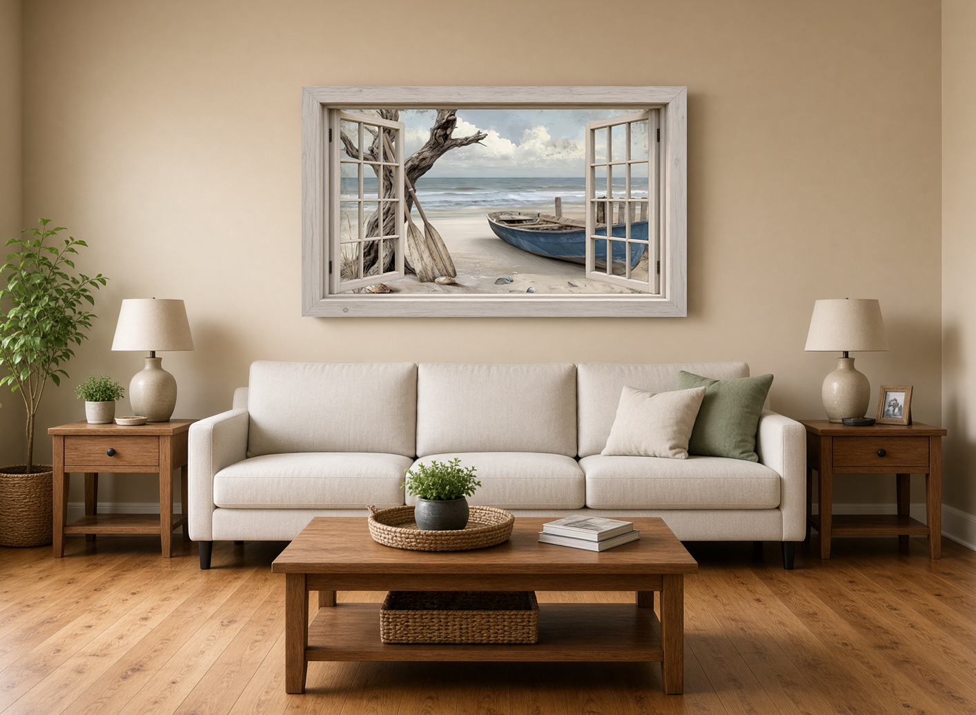 Grand Isle Wooden Skiff & Driftwood Beach Windowscape Fine Art Print