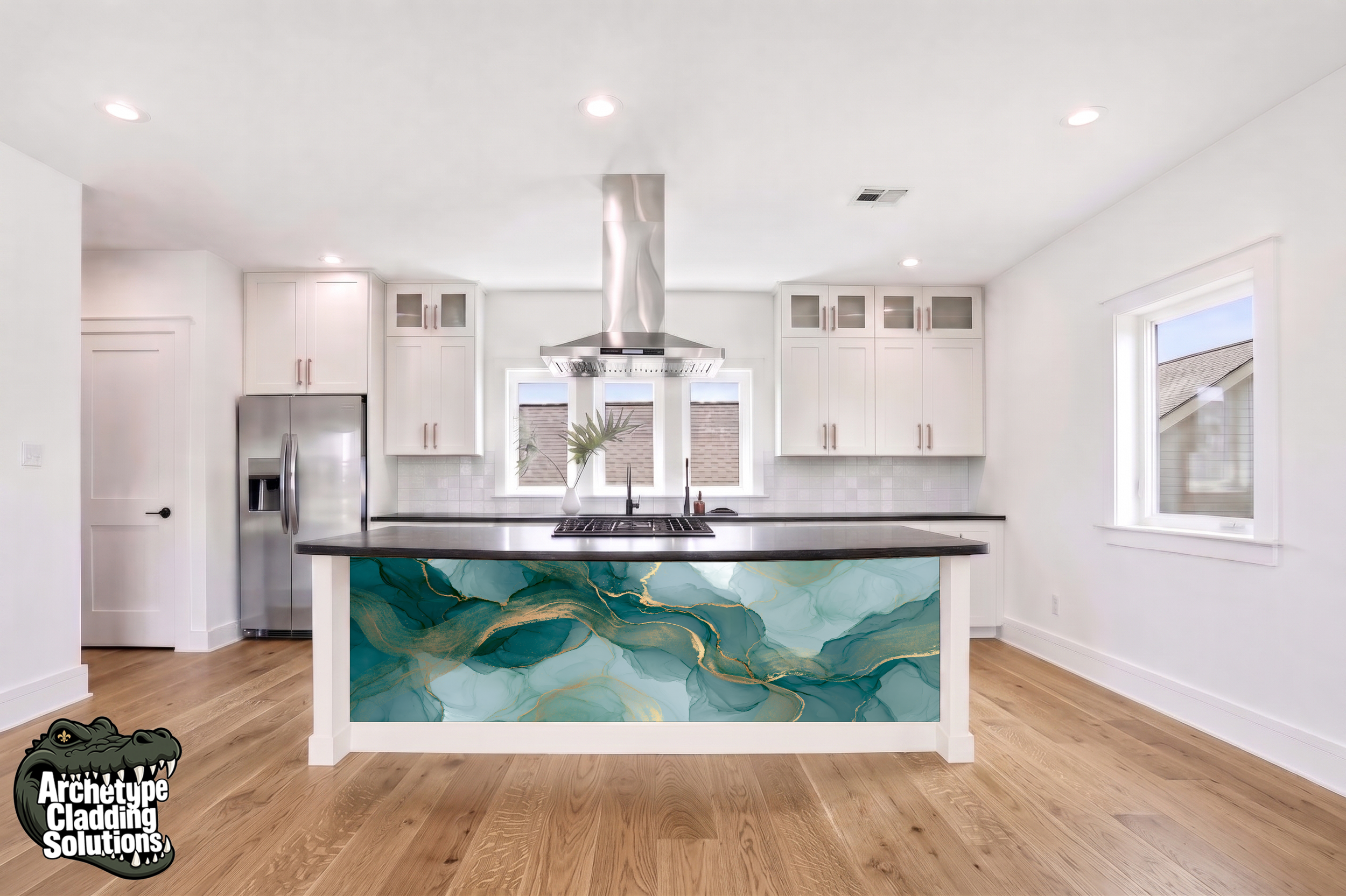 Teal Gold Ink – Architectural Kitchen Island Cladding