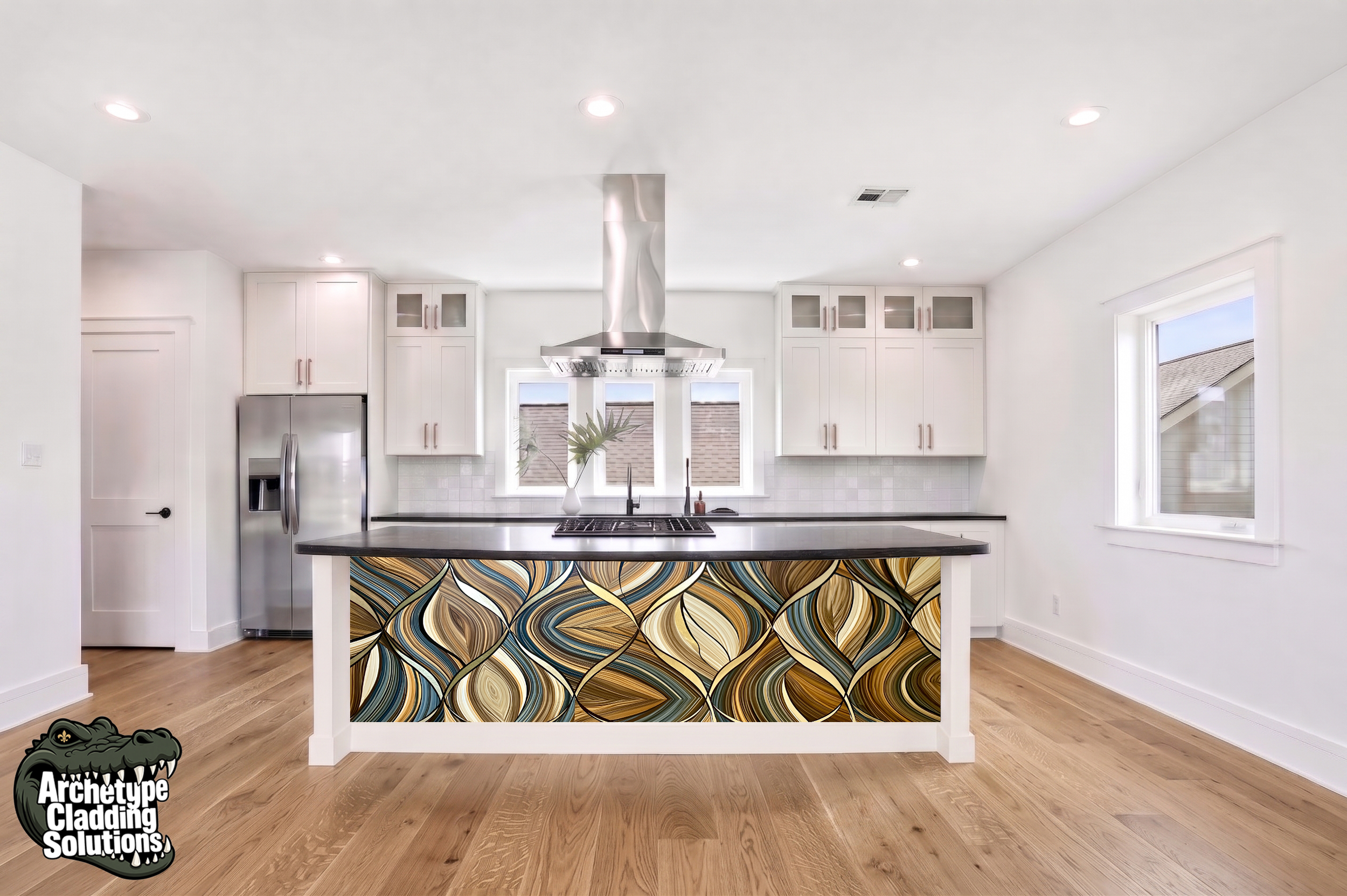 Silk Petal Cascade – Architectural Kitchen Island Cladding