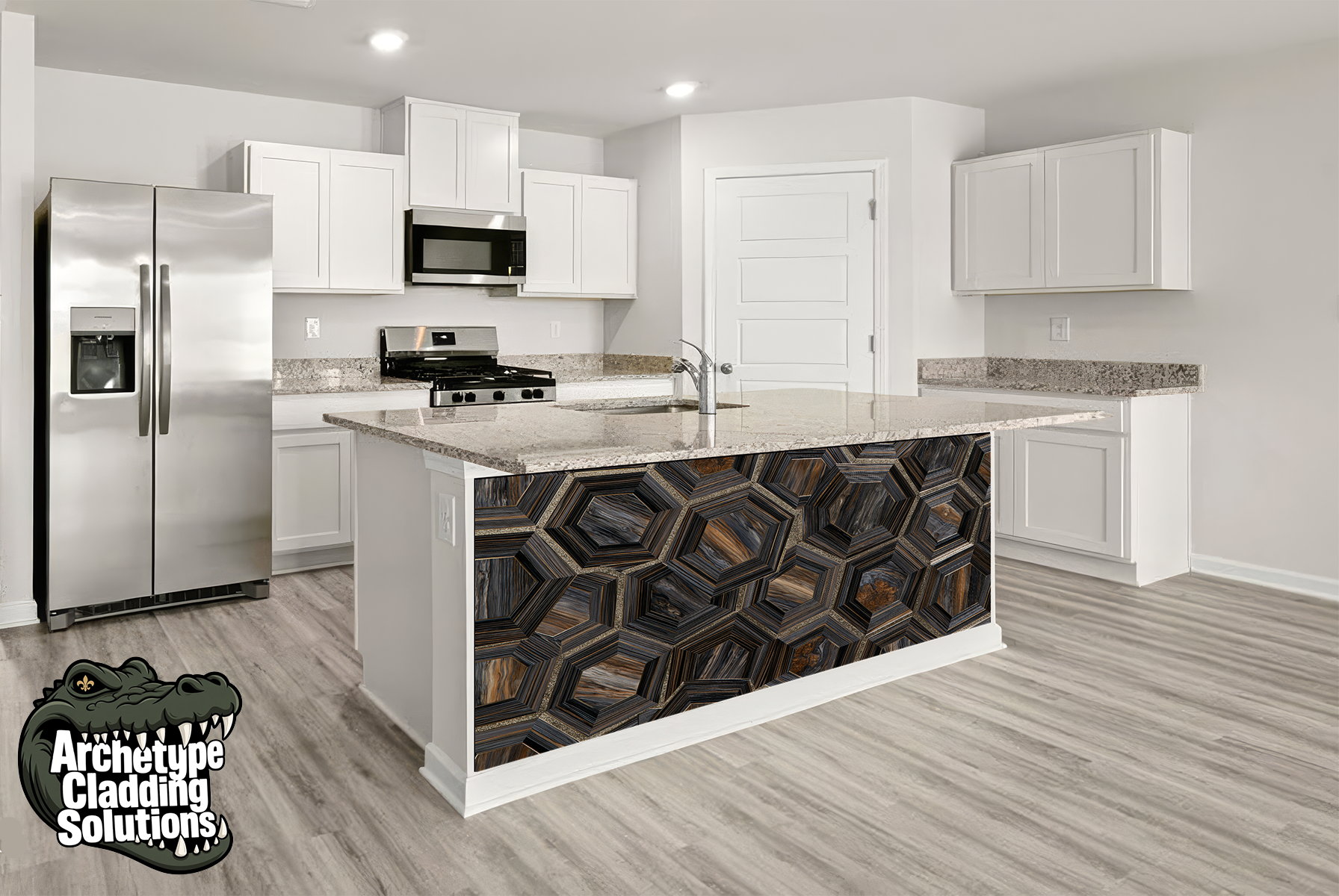 Dark Nested Hex – Architectural Kitchen Island Cladding