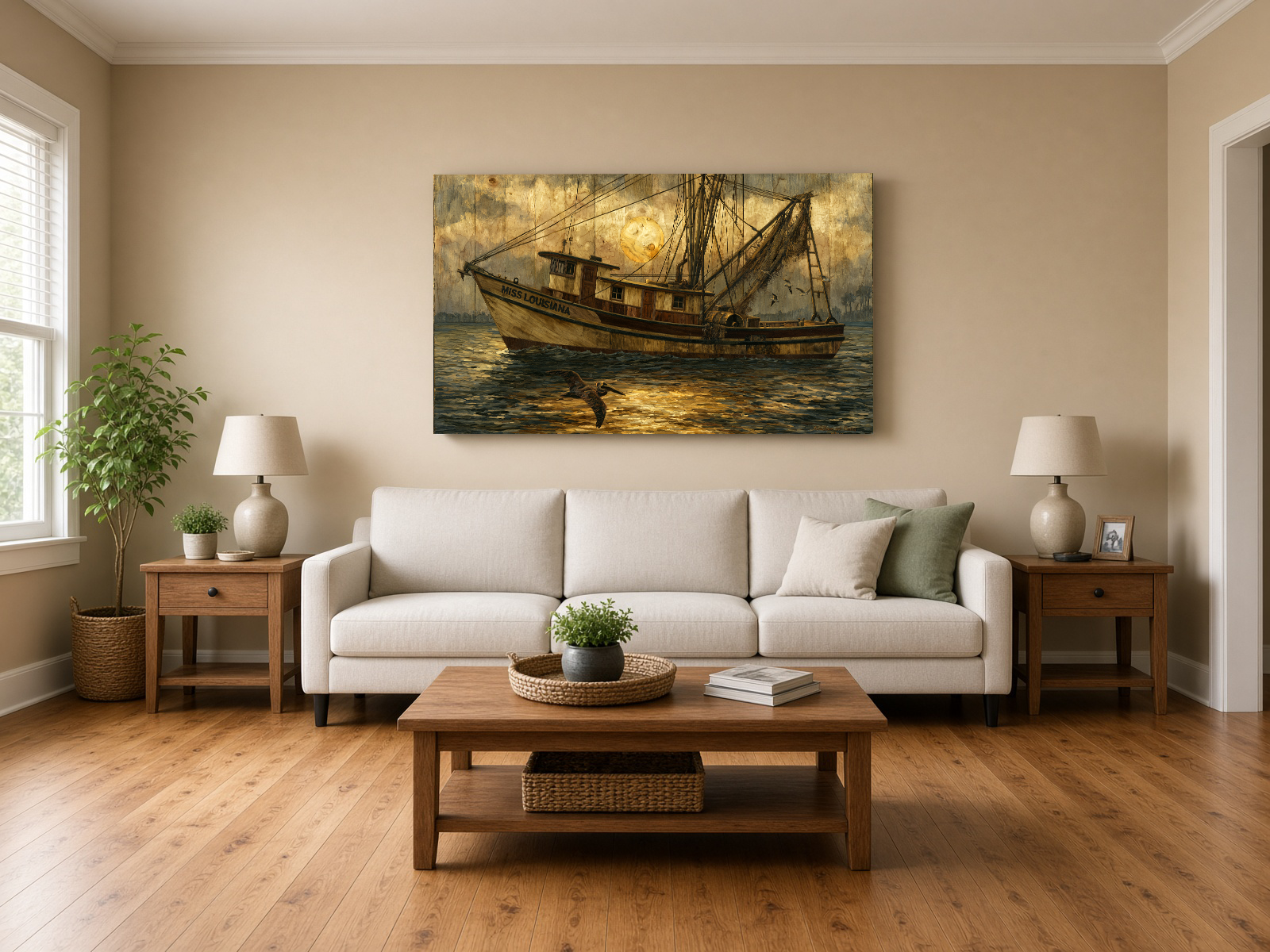 Miss Louisiana Shrimp Boat: Moody Wood Intarsia II