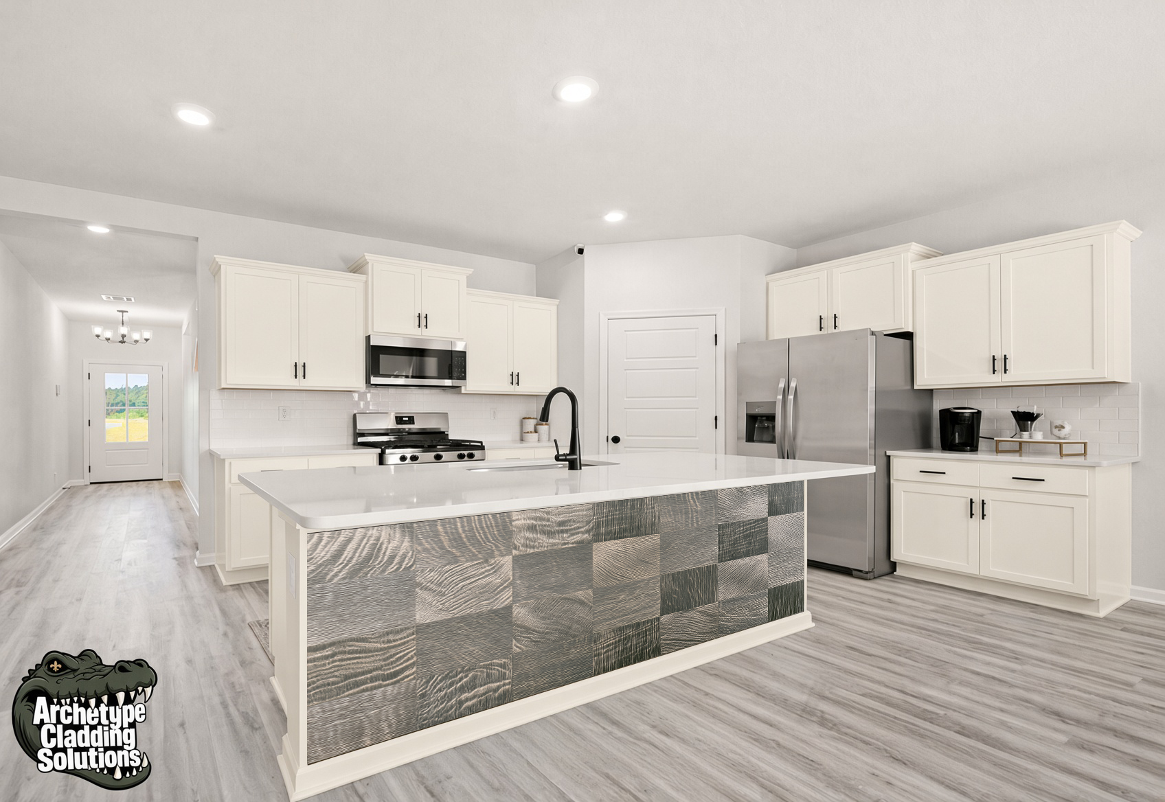 Silver Mist Oak Checkerboard Parquet – Architectural Kitchen Island Cladding