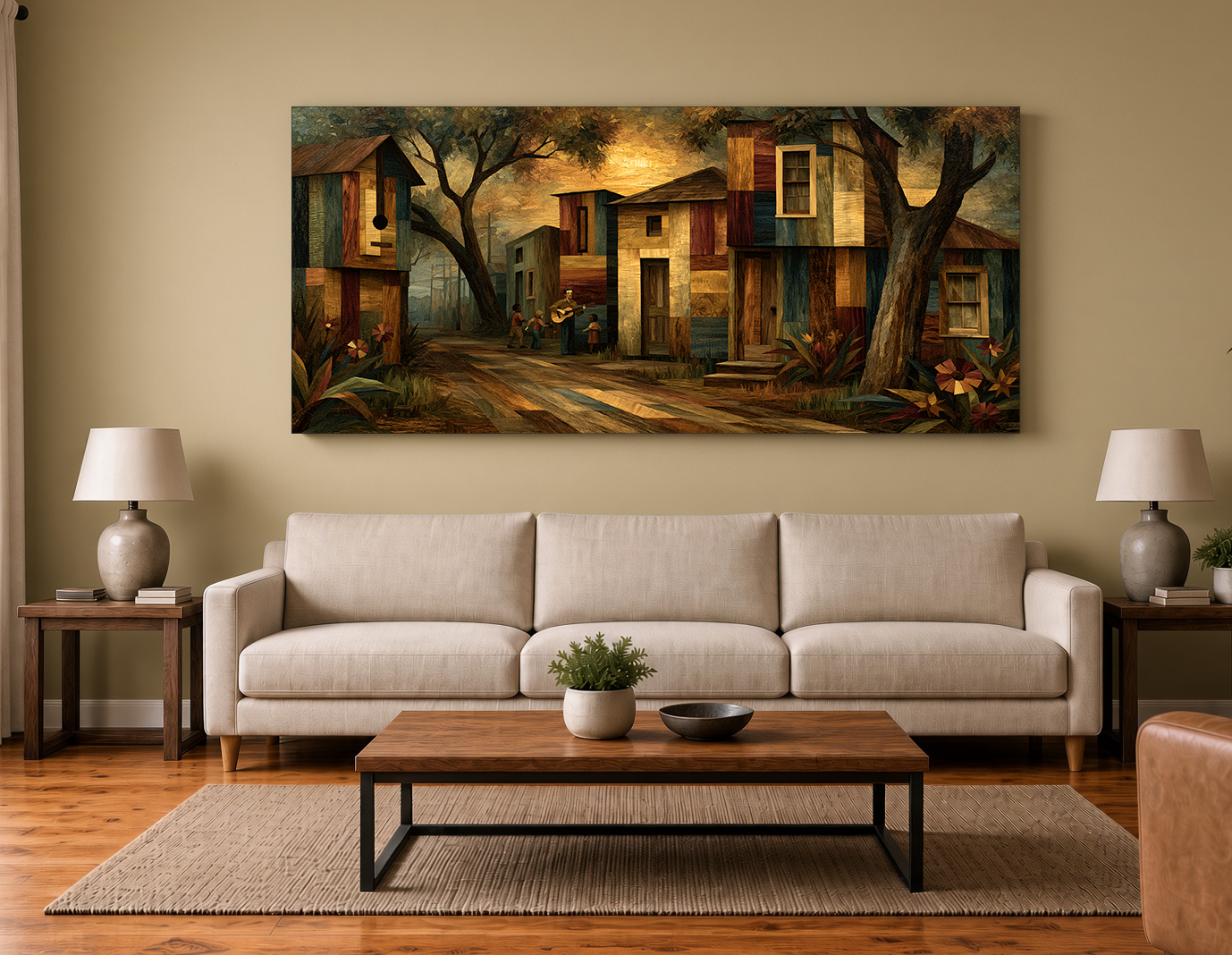 Painterly Wood Intarsia Fantasy Cottage Fine Art Print IV