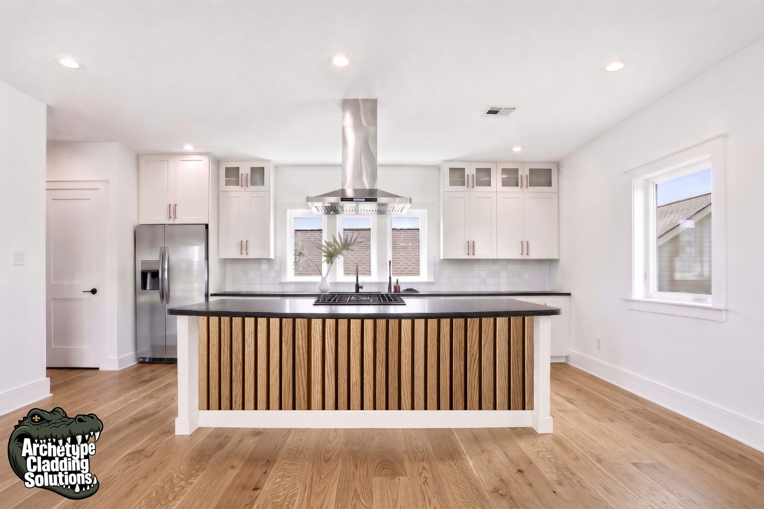 Wide White Oak Slats – Architectural Kitchen Island Cladding