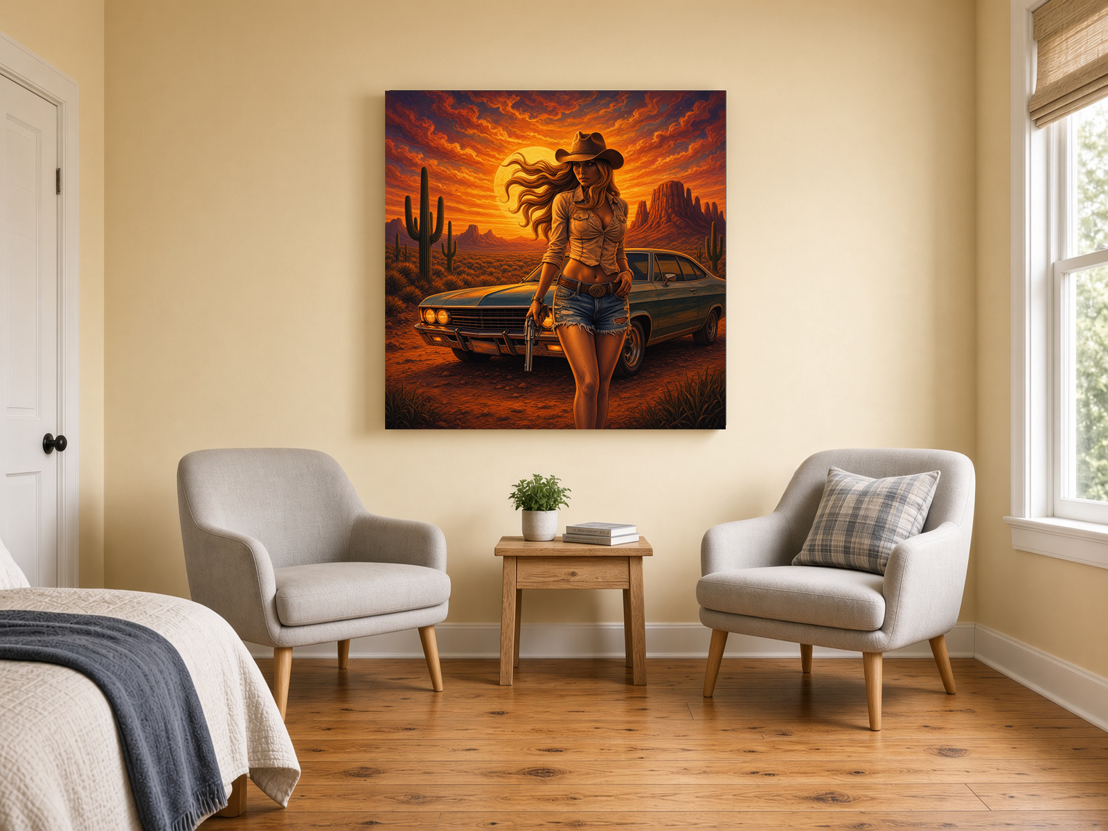 Retro Sunset Muscle Car Fine Art Print