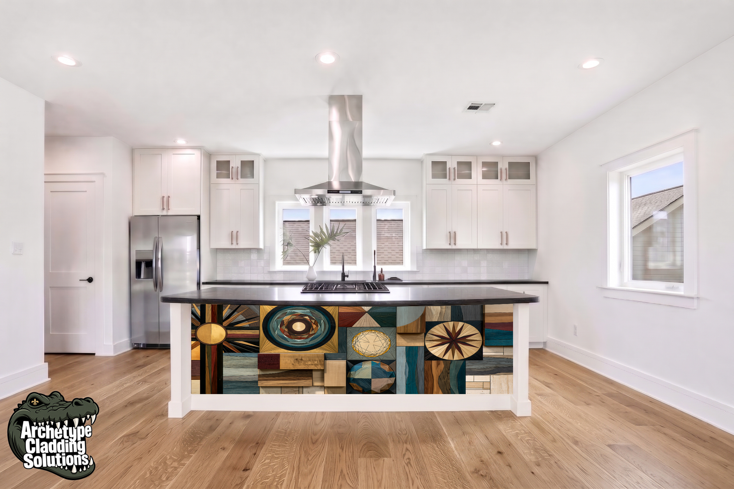 3D Cubist Geometric Inlay – Architectural Kitchen Island Cladding