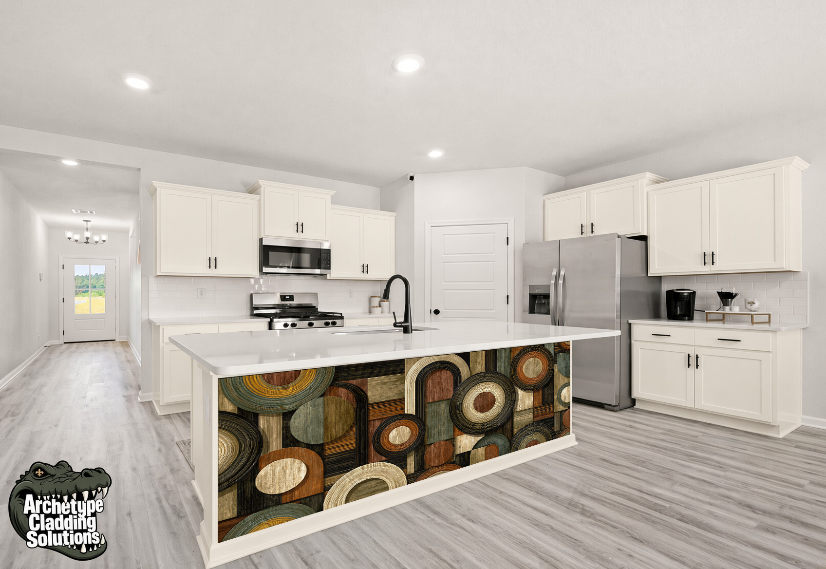 Mid-Century Concentric Arcs – Architectural Kitchen Island Cladding