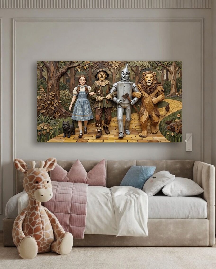 Wizard of Oz Characters Wood Intarsia Fine Art Print
