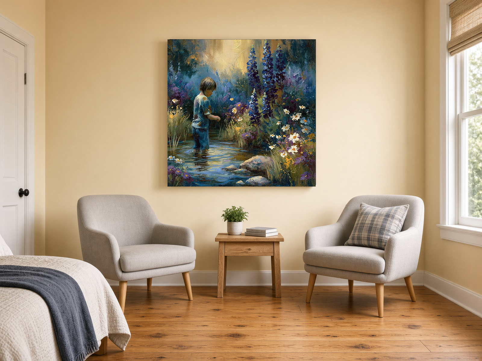 Boy Gathering Louisiana Irises Fine Art Print