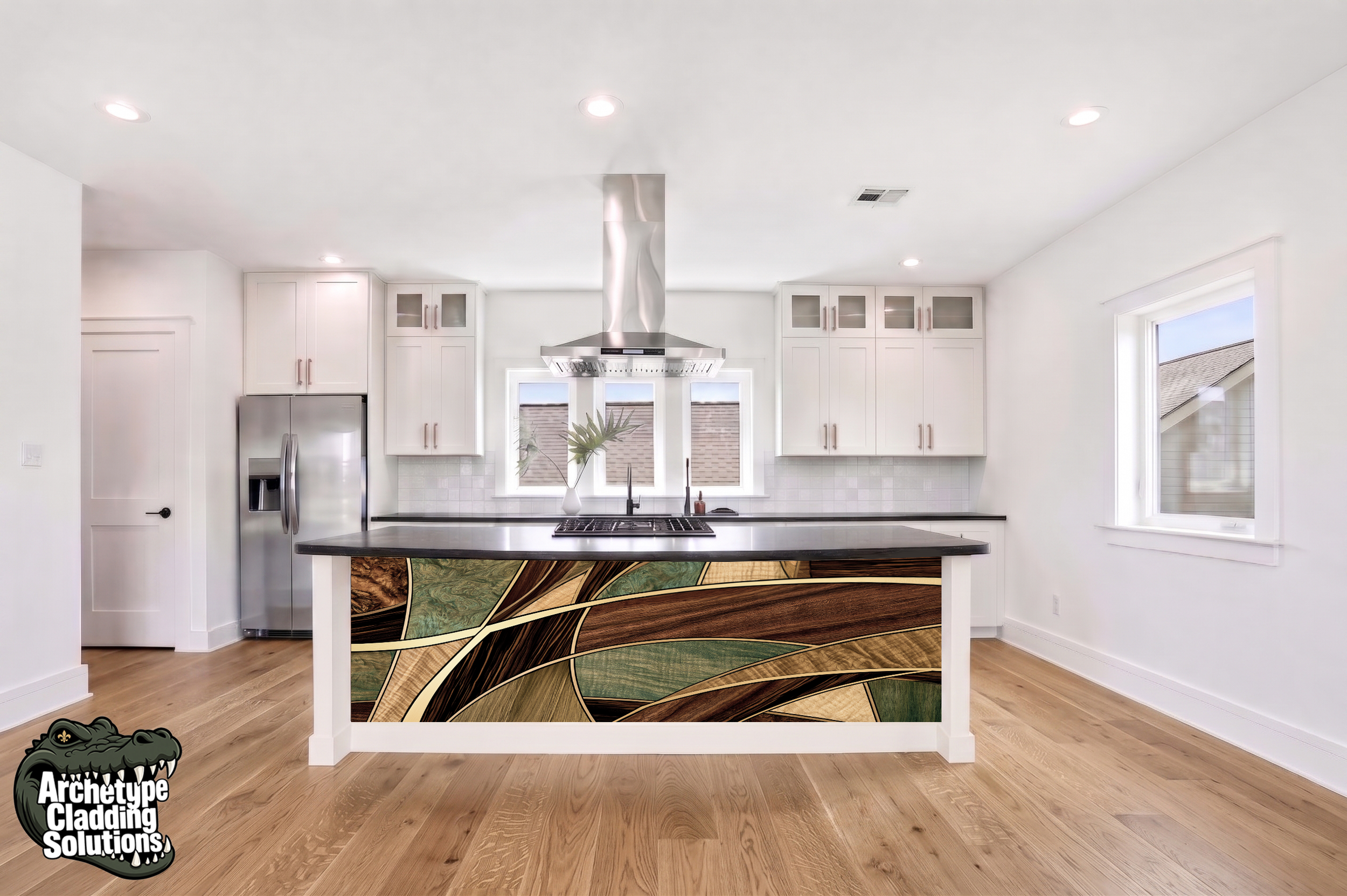 Scalloped Wood Scale Marquetry – Architectural Kitchen Island Cladding