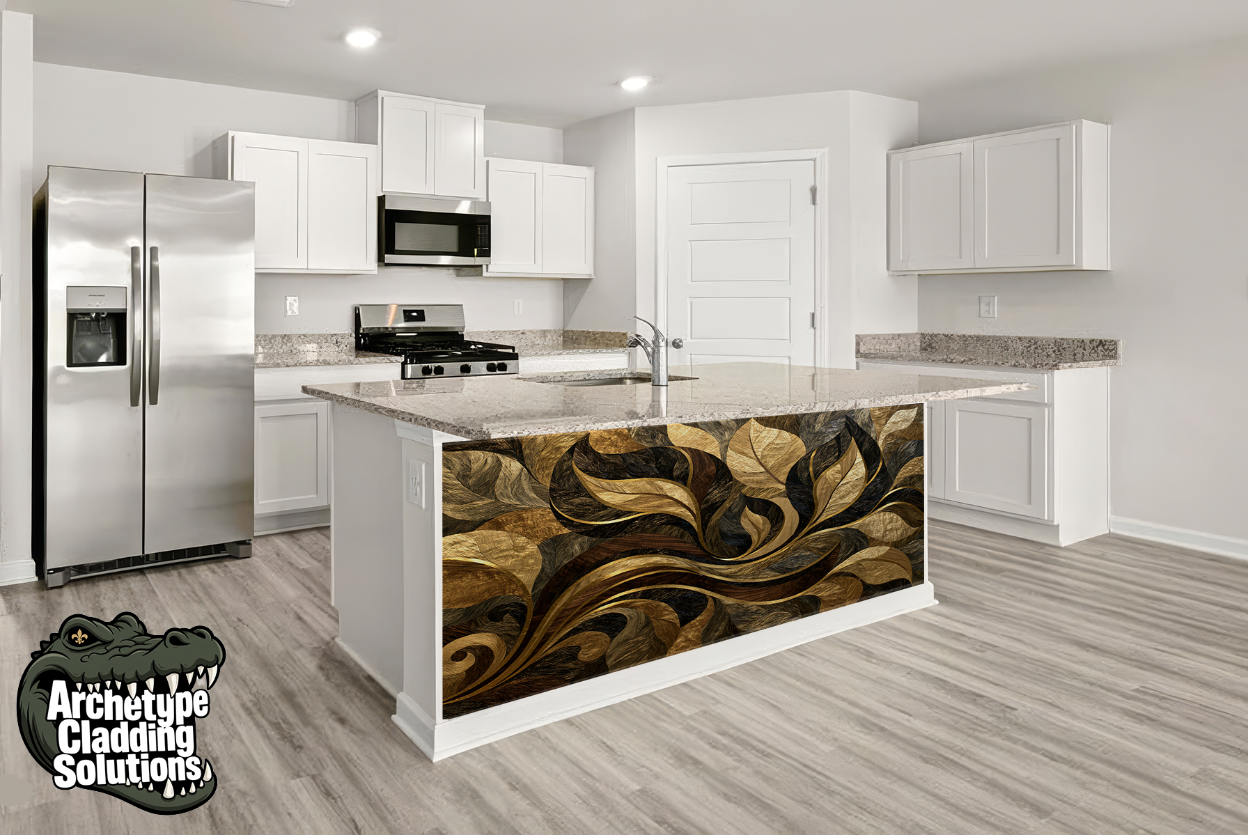 Gilded Leaf Current – Architectural Kitchen Island Cladding
