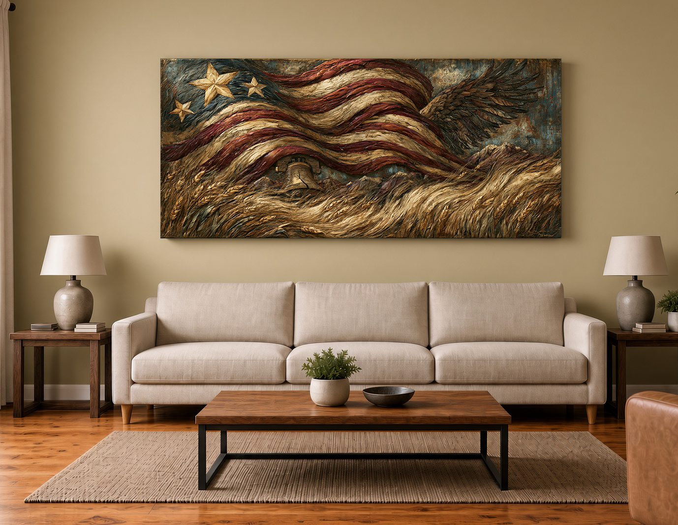 Amber Waves & Purple Mountains: Modern Wood Marquetry Landscape