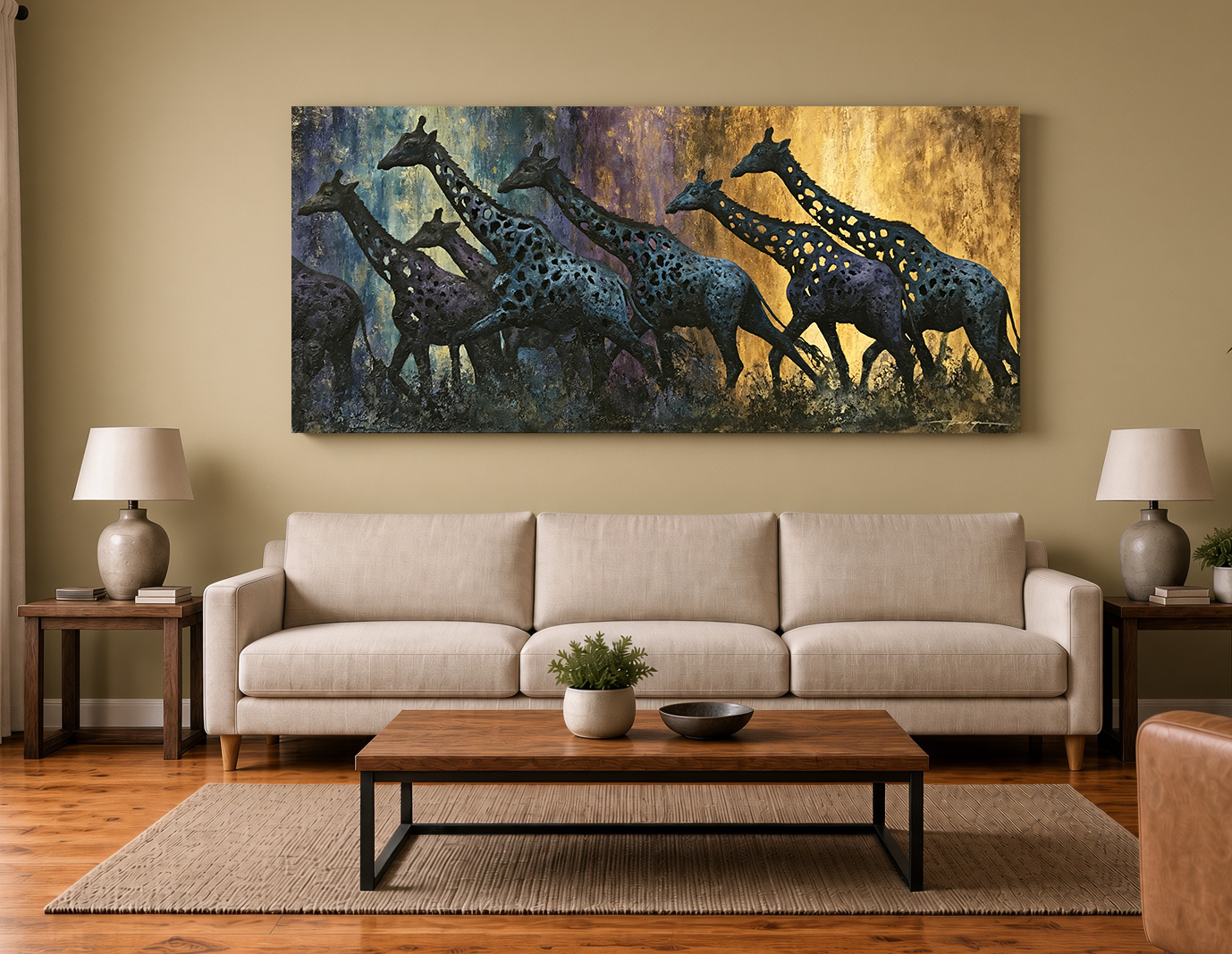 Golden Sunburst Giraffes: Modern Botanical Wall Art II