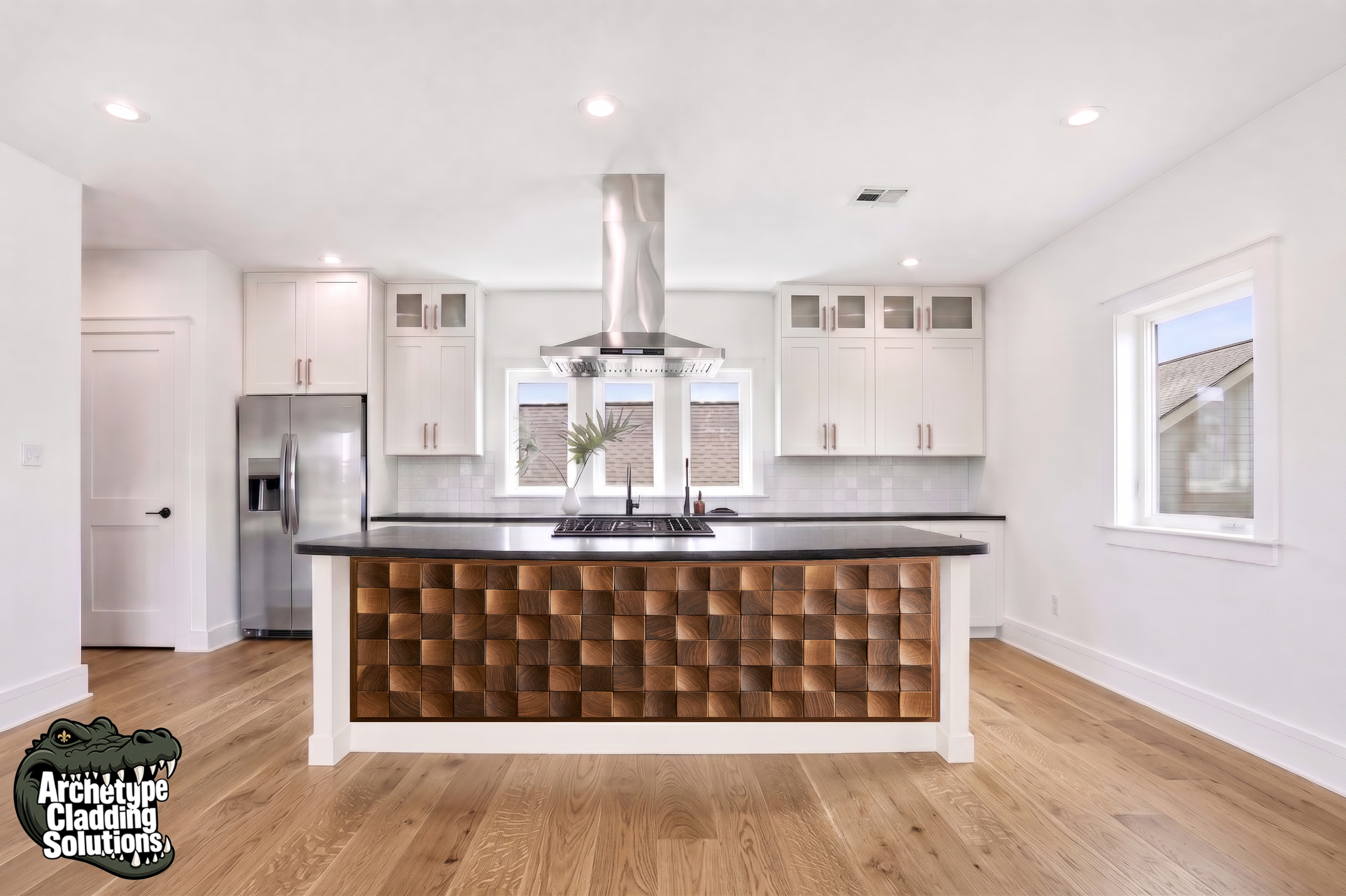 Walnut Checker Cubes – Architectural Kitchen Island Cladding