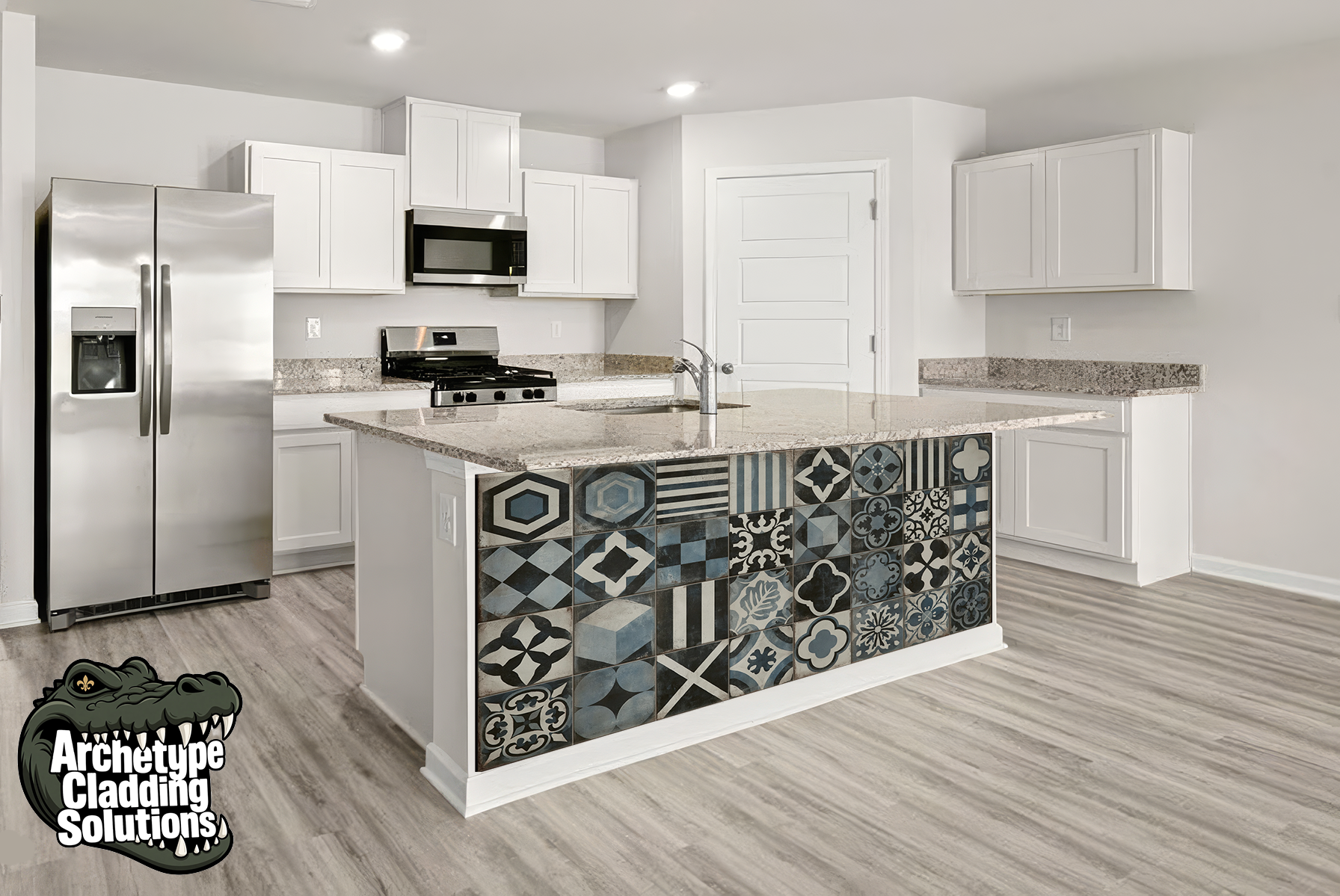 Indigo Patch Tiles – Architectural Kitchen Island Cladding
