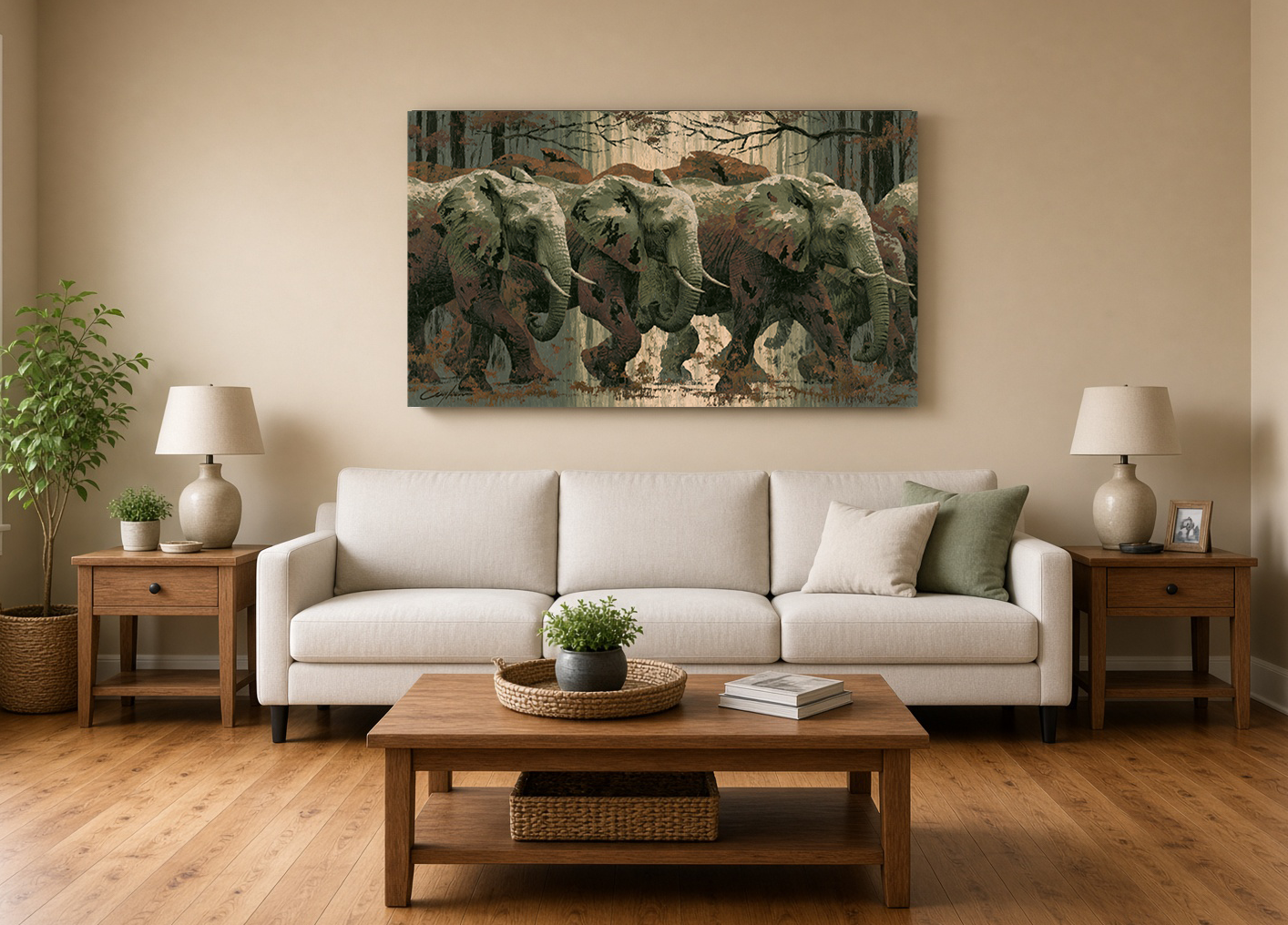 Prismatic Elephant Procession: Modern Textured Wildlife Wall Art II