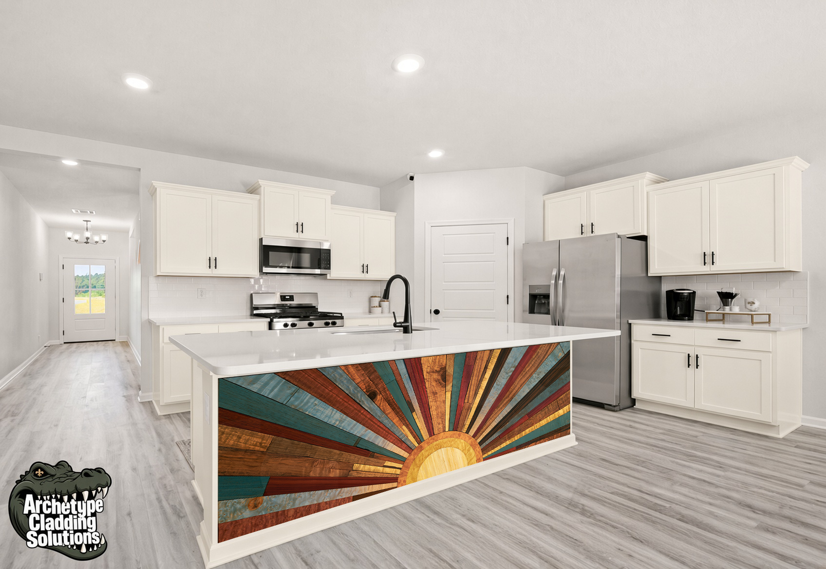 Radiant Sunrise Mosaic – Architectural Kitchen Island Cladding