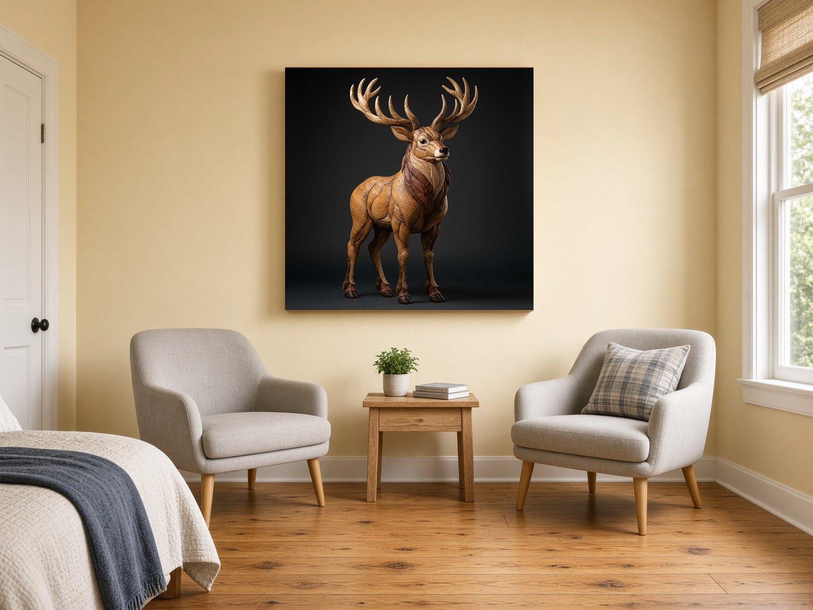 Majestic 3D Carved Wood Intarsia Buck Fine Art Print