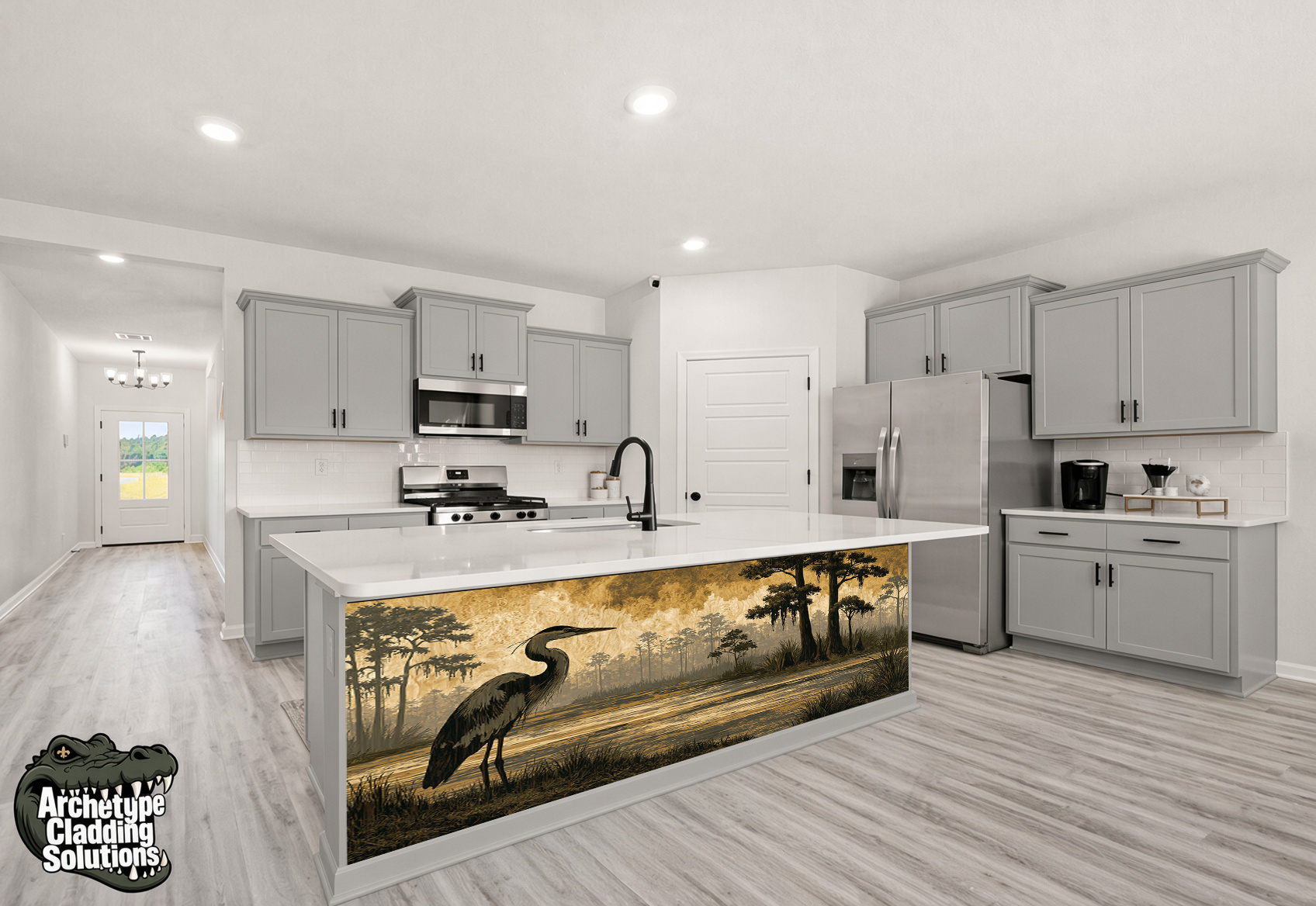 Silver Heron Bayou – Architectural Kitchen Island Cladding