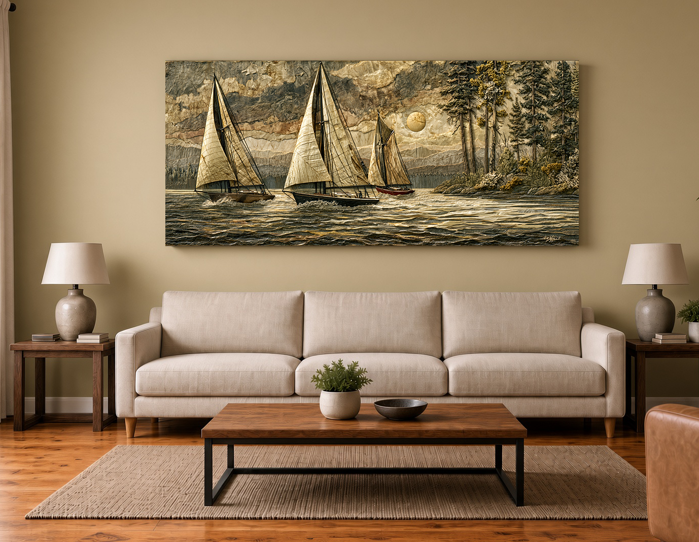 Sailboats on the Lake: Wood Intarsia III