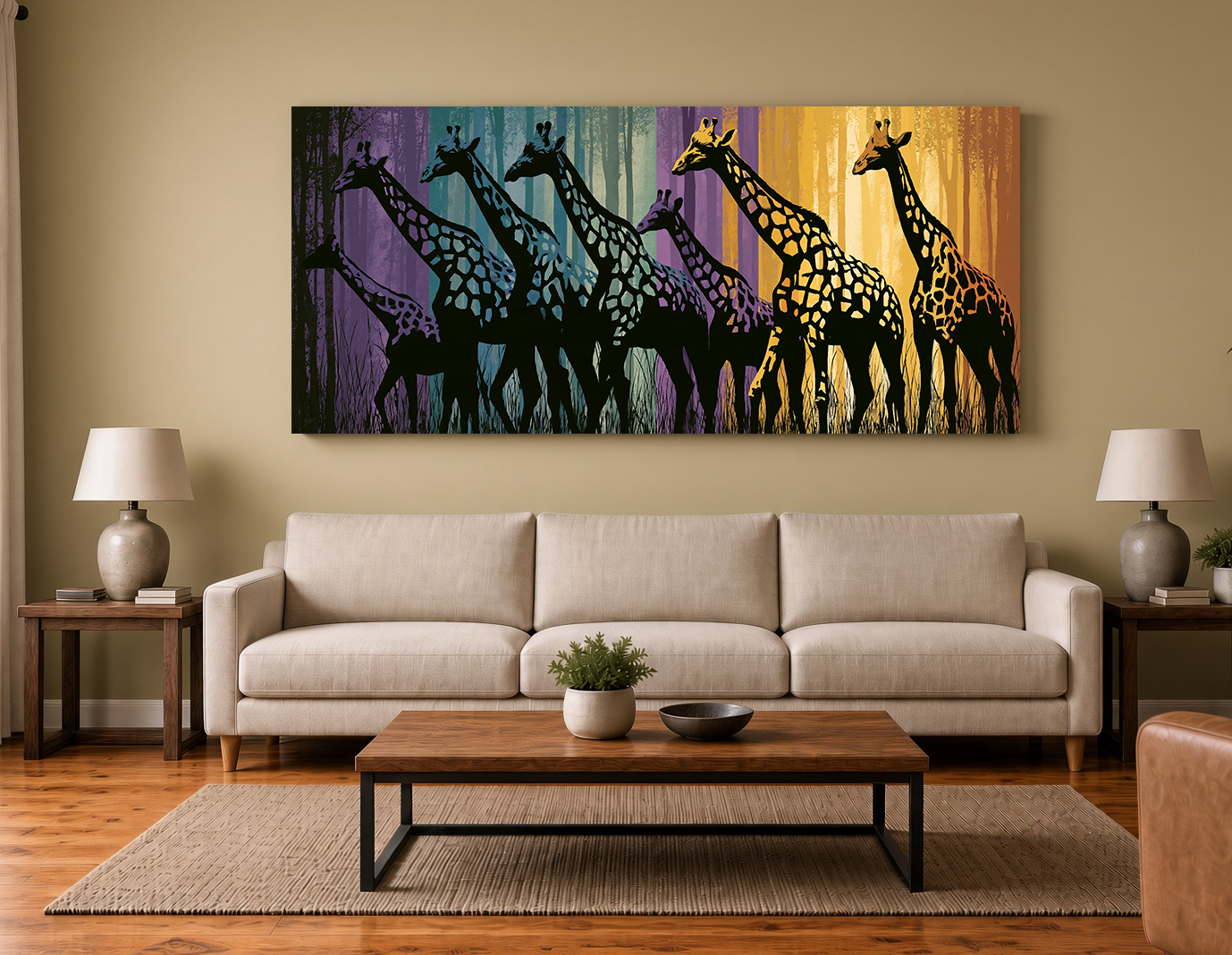 Prismatic Silhouette Giraffes: Modern Textured Wildlife Wall Art