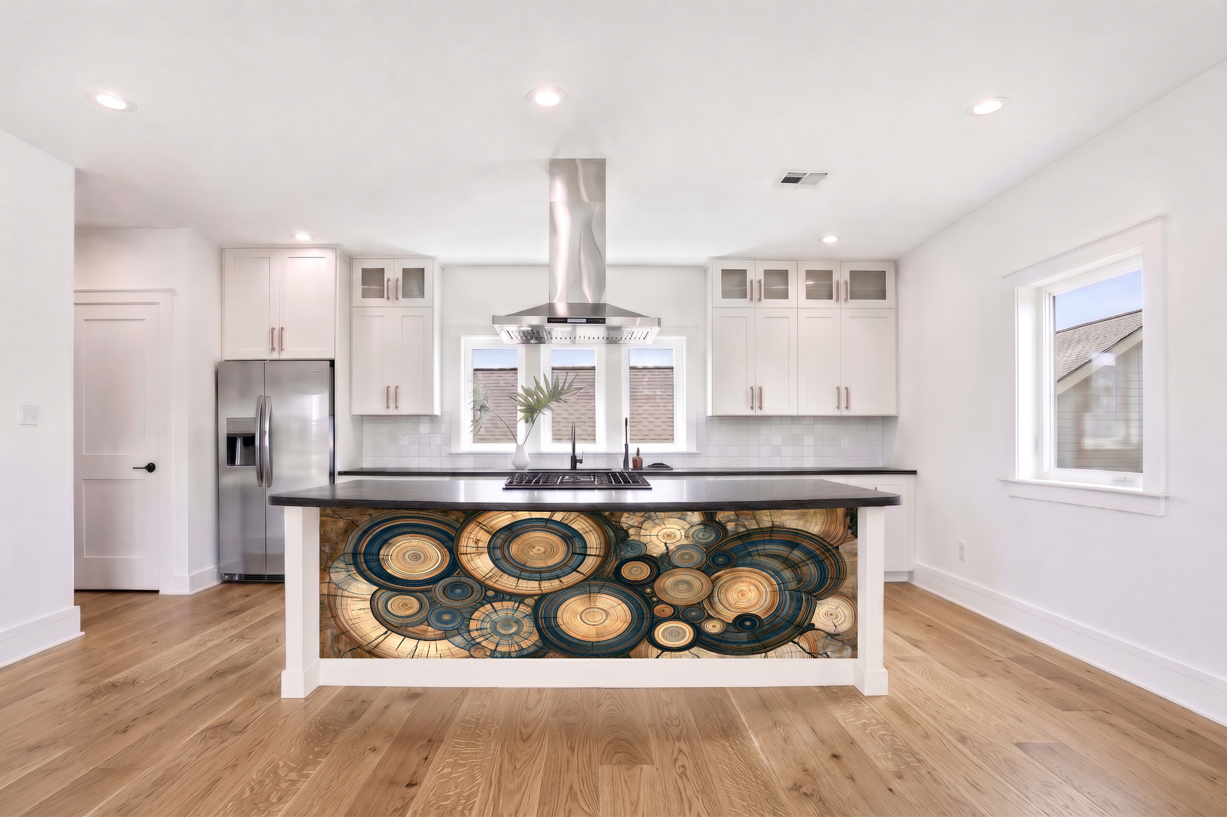 Indigo & Honey Oak Concentric End-Grain Mosaic – Architectural Cladding Panels