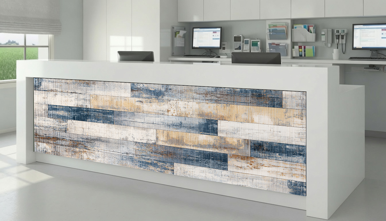 Distressed Denim & Ochre Wood Plank Mosaic – Architectural Cladding Panels